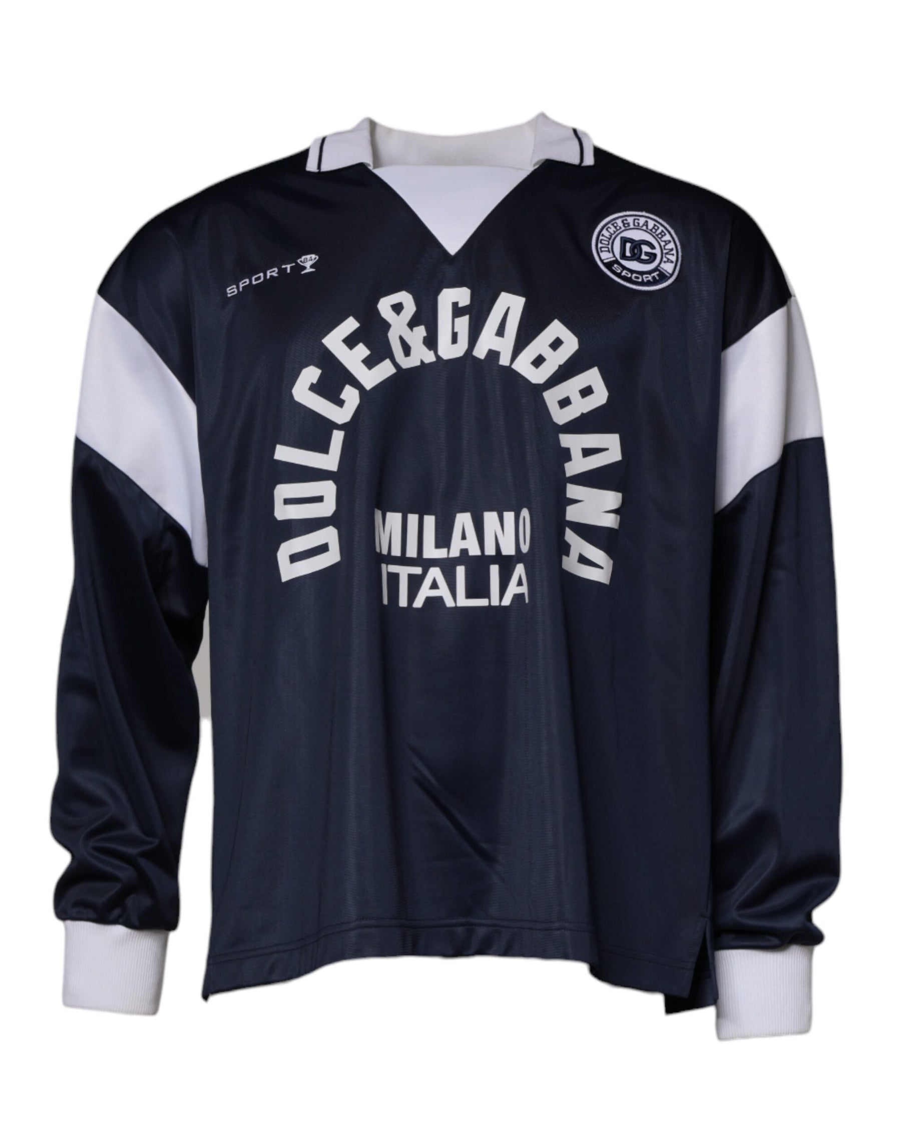 Dolce & Gabbana Blue Logo Jersey Collared Pullover Sweater | Regal Royce