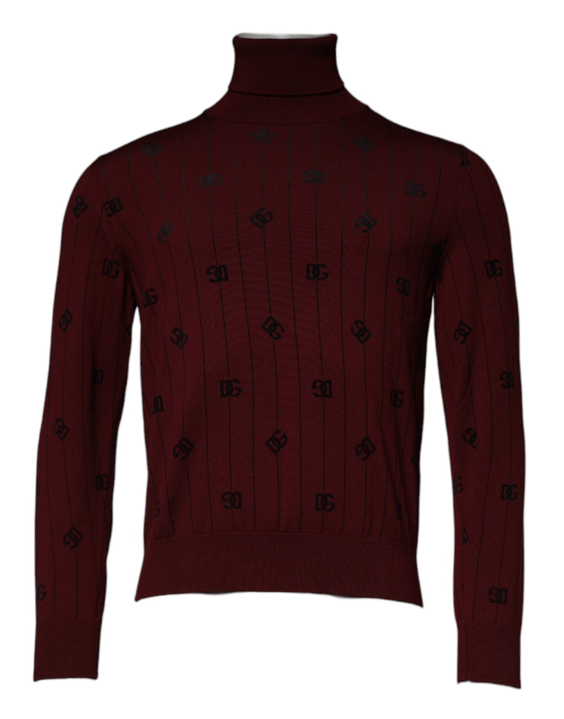Dolce & Gabbana Maroon Monogram Turtleneck Pullover Sweater | Regal Royce