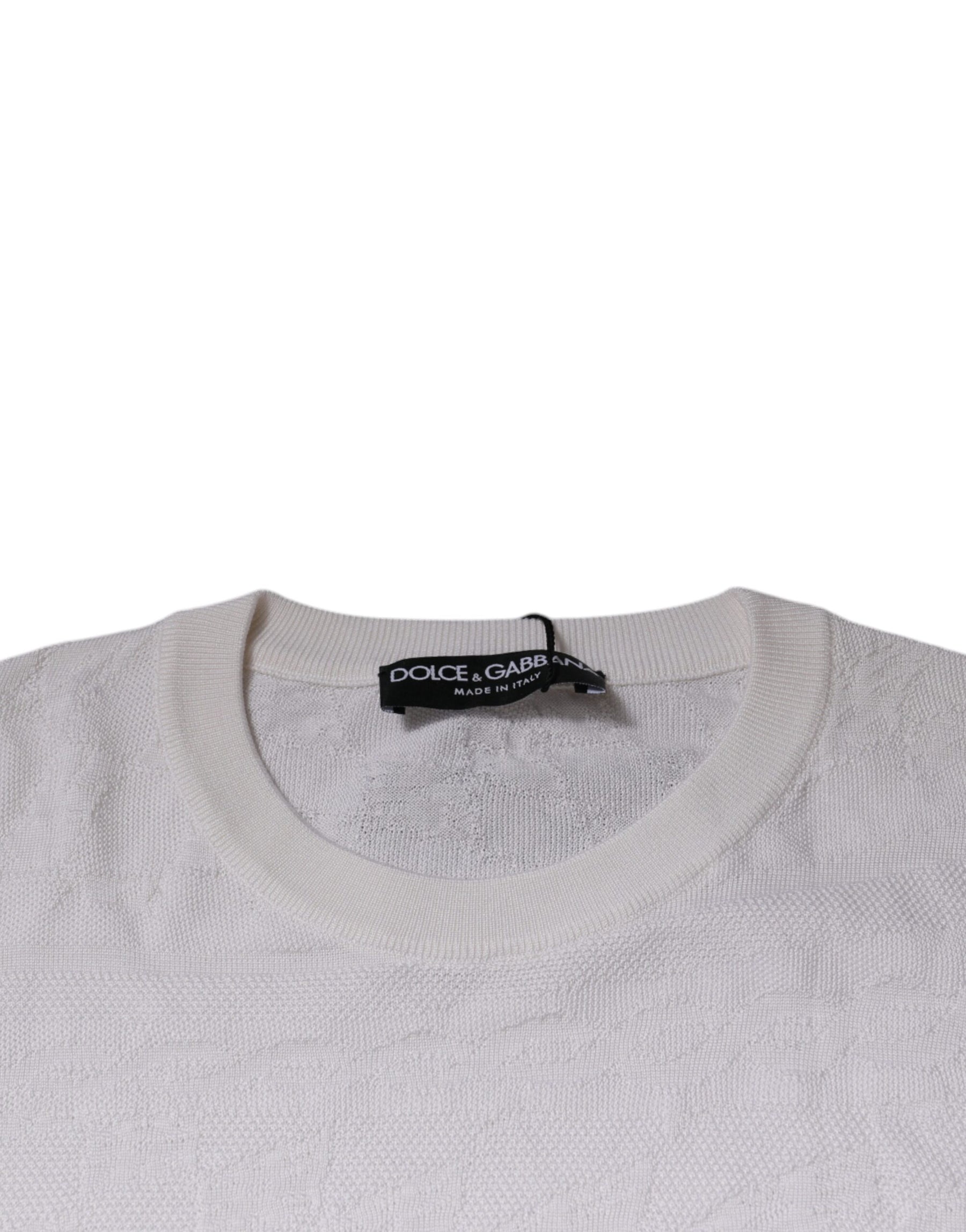 Dolce & Gabbana White Silk Crew Neck Men Pullover Sweater | Regal Royce