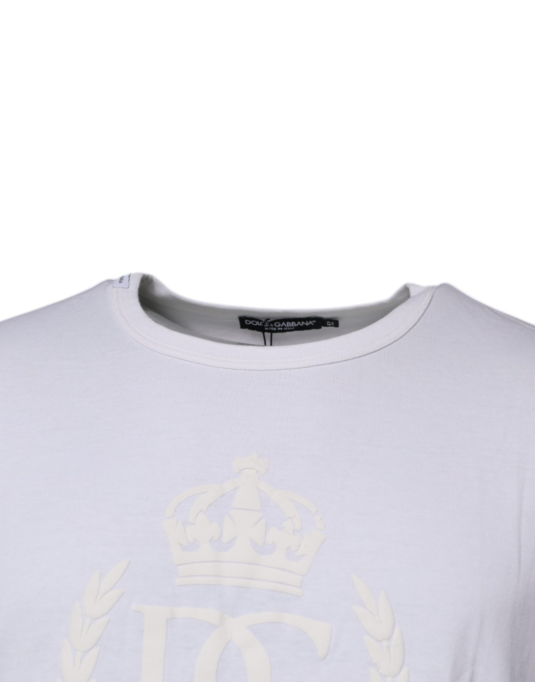 Dolce & Gabbana White Logo Embossed Cotton Crewneck T-shirt | Regal Royce