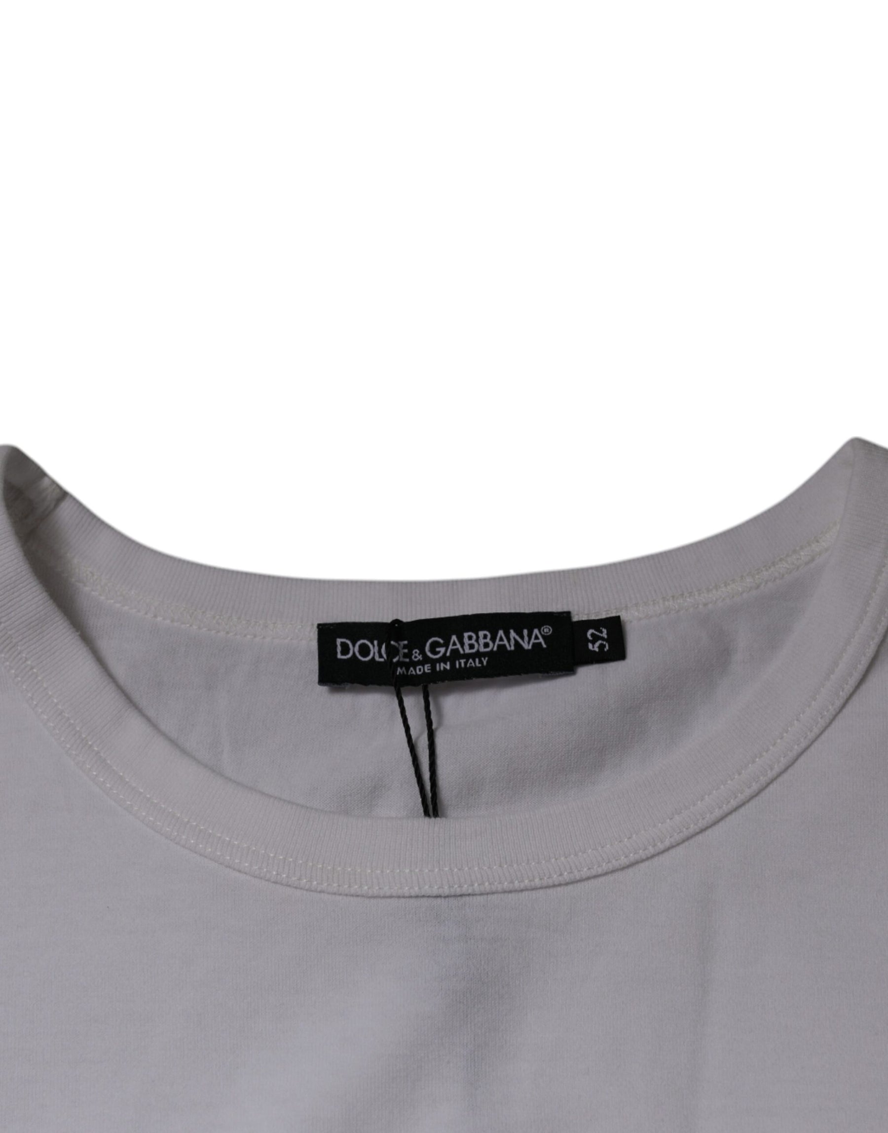 Dolce & Gabbana White Logo Embossed Cotton Crewneck T-shirt | Regal Royce