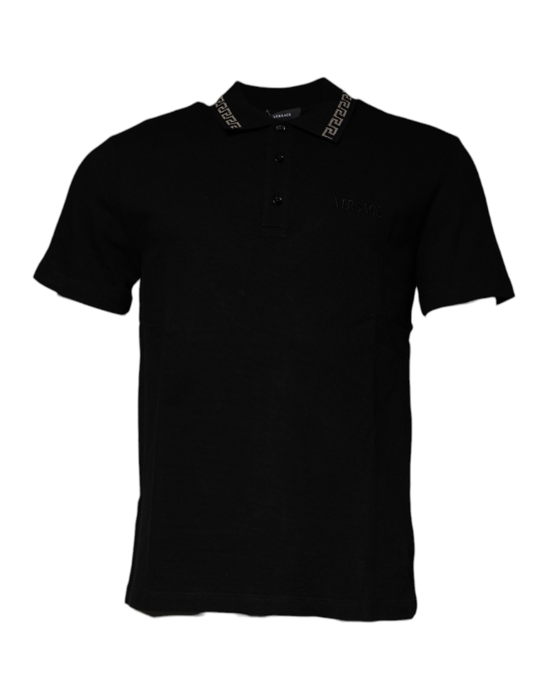 Versace Black Viscose Collared Polo Short Sleeves T-shirt | Regal Royce