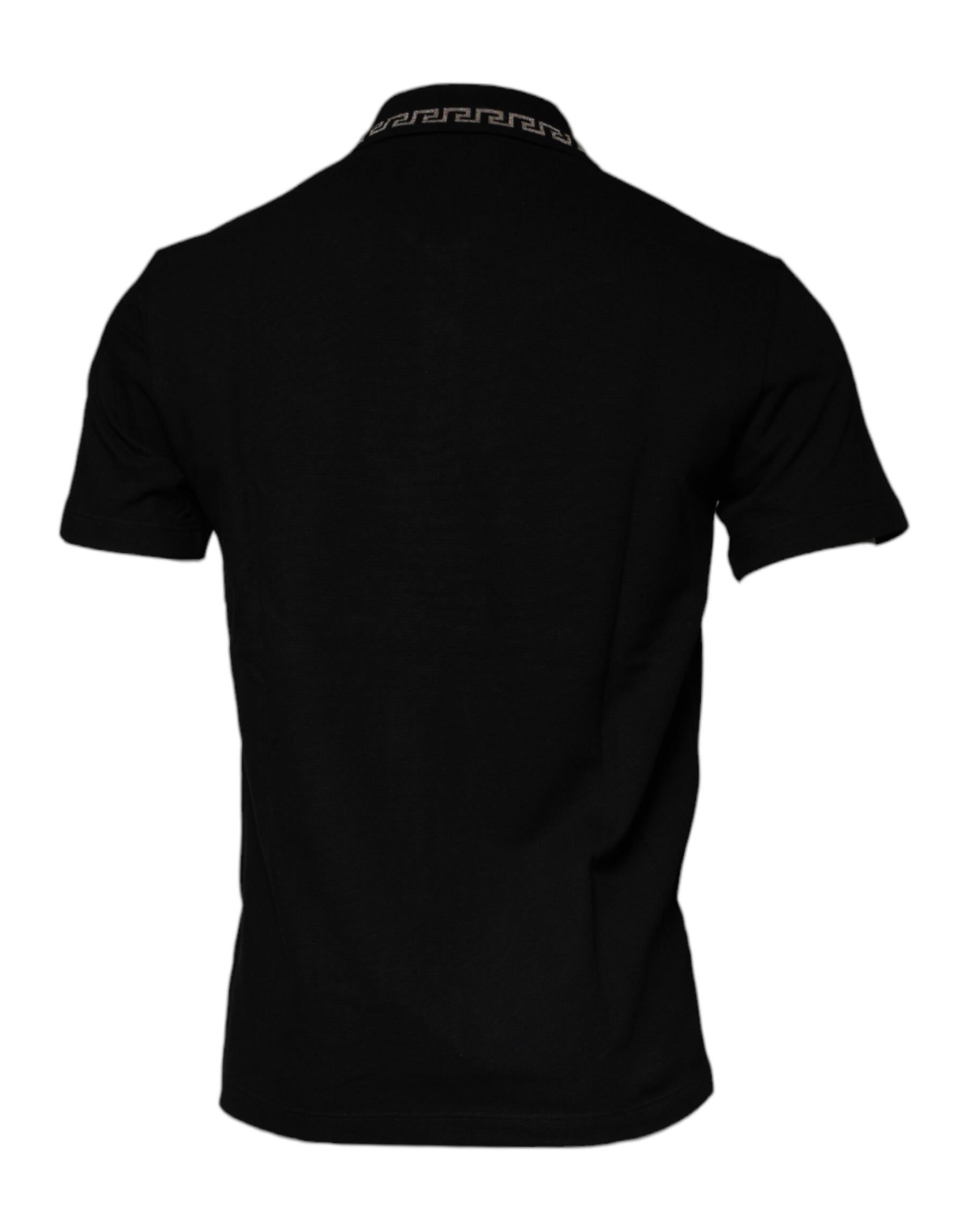 Versace Black Viscose Collared Polo Short Sleeves T-shirt | Regal Royce