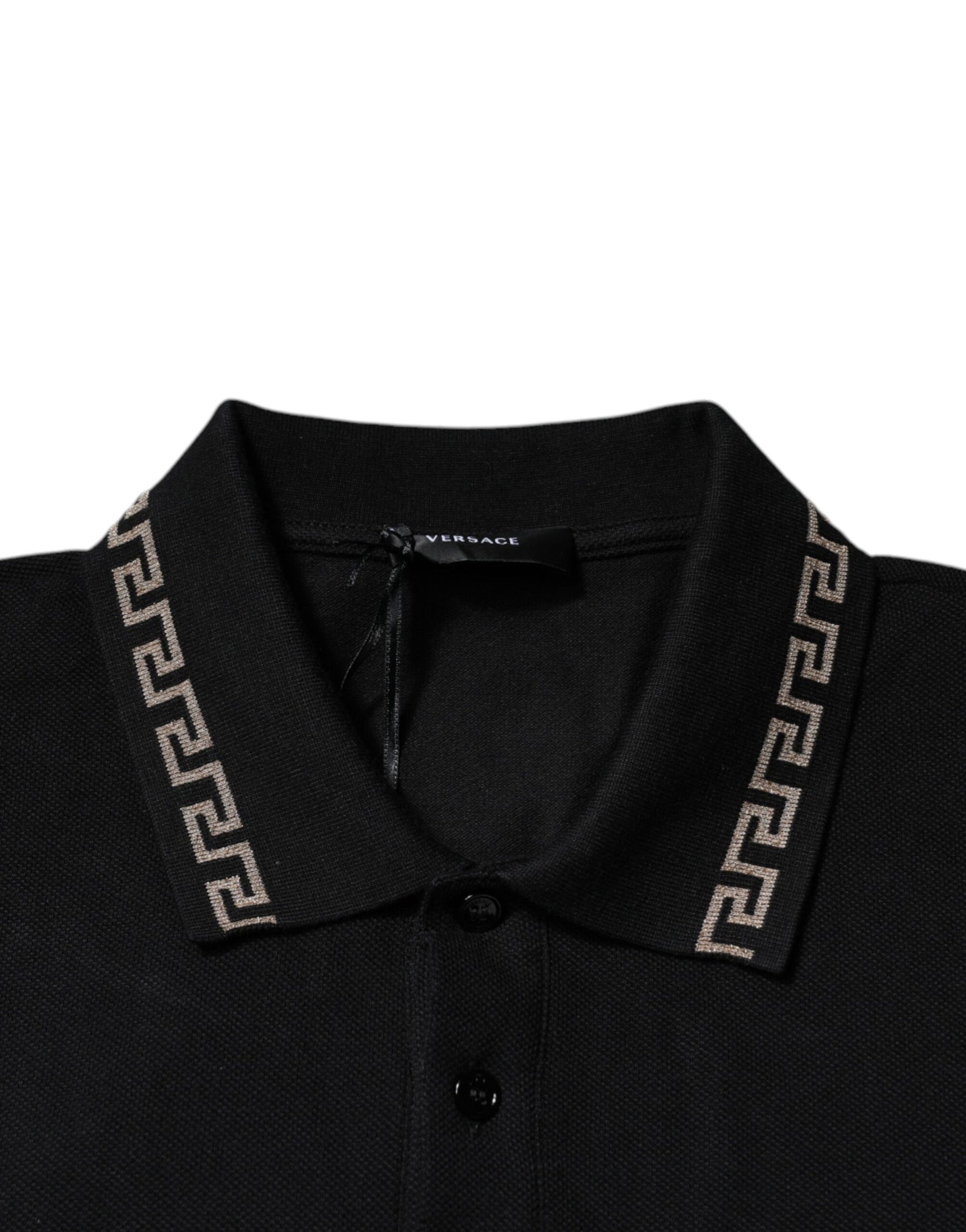 Versace Black Viscose Collared Polo Short Sleeves T-shirt | Regal Royce