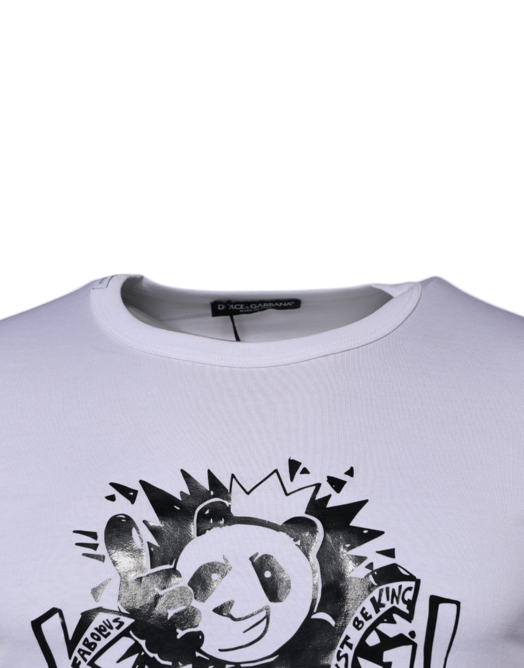 Dolce & Gabbana White Panda King Cotton Crew Neck T-shirt | Regal Royce