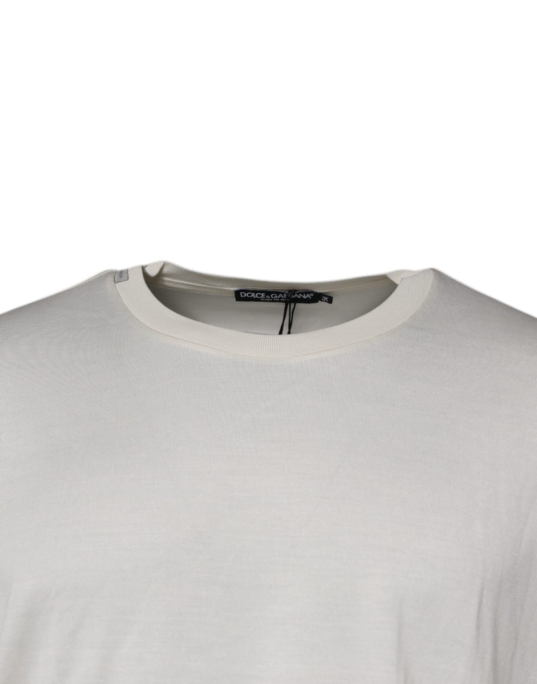 Dolce & Gabbana Off White Silk CrewNeck Short Sleeve T-shirt | Regal Royce