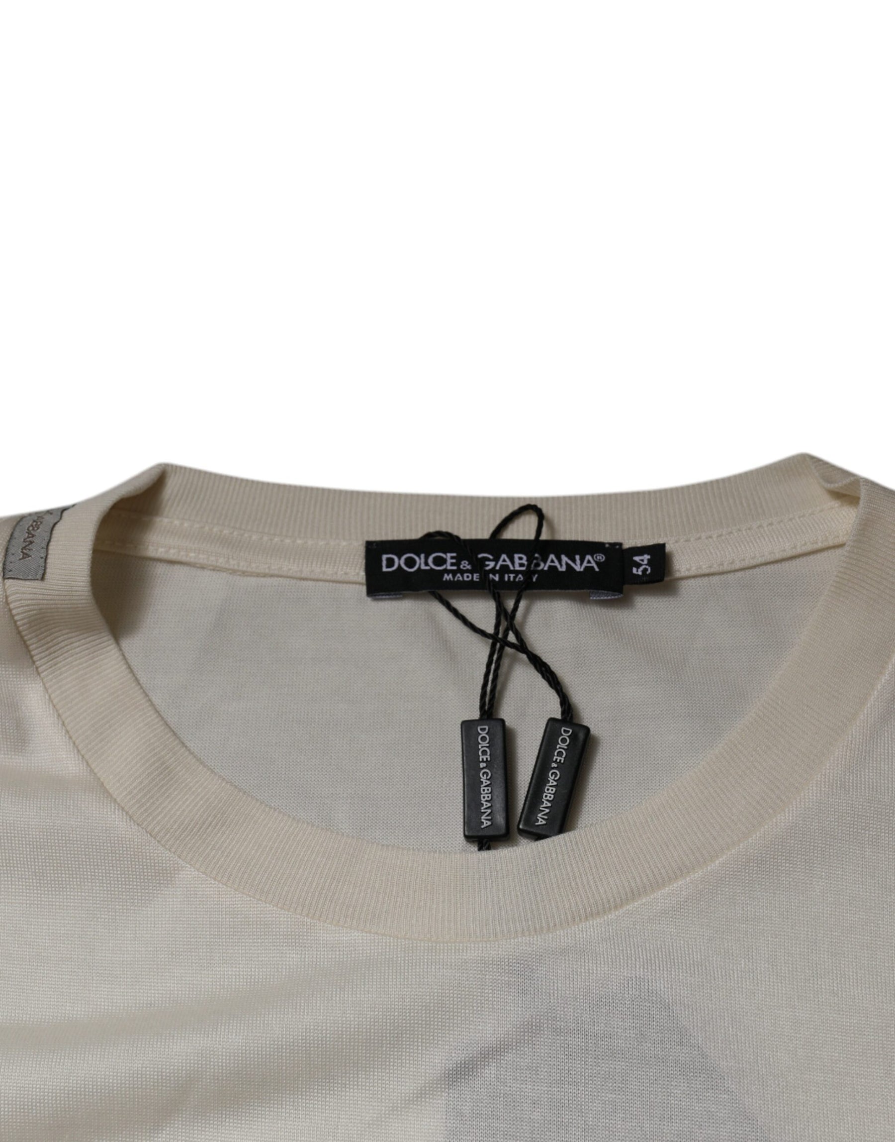 Dolce & Gabbana Off White Silk CrewNeck Short Sleeve T-shirt | Regal Royce