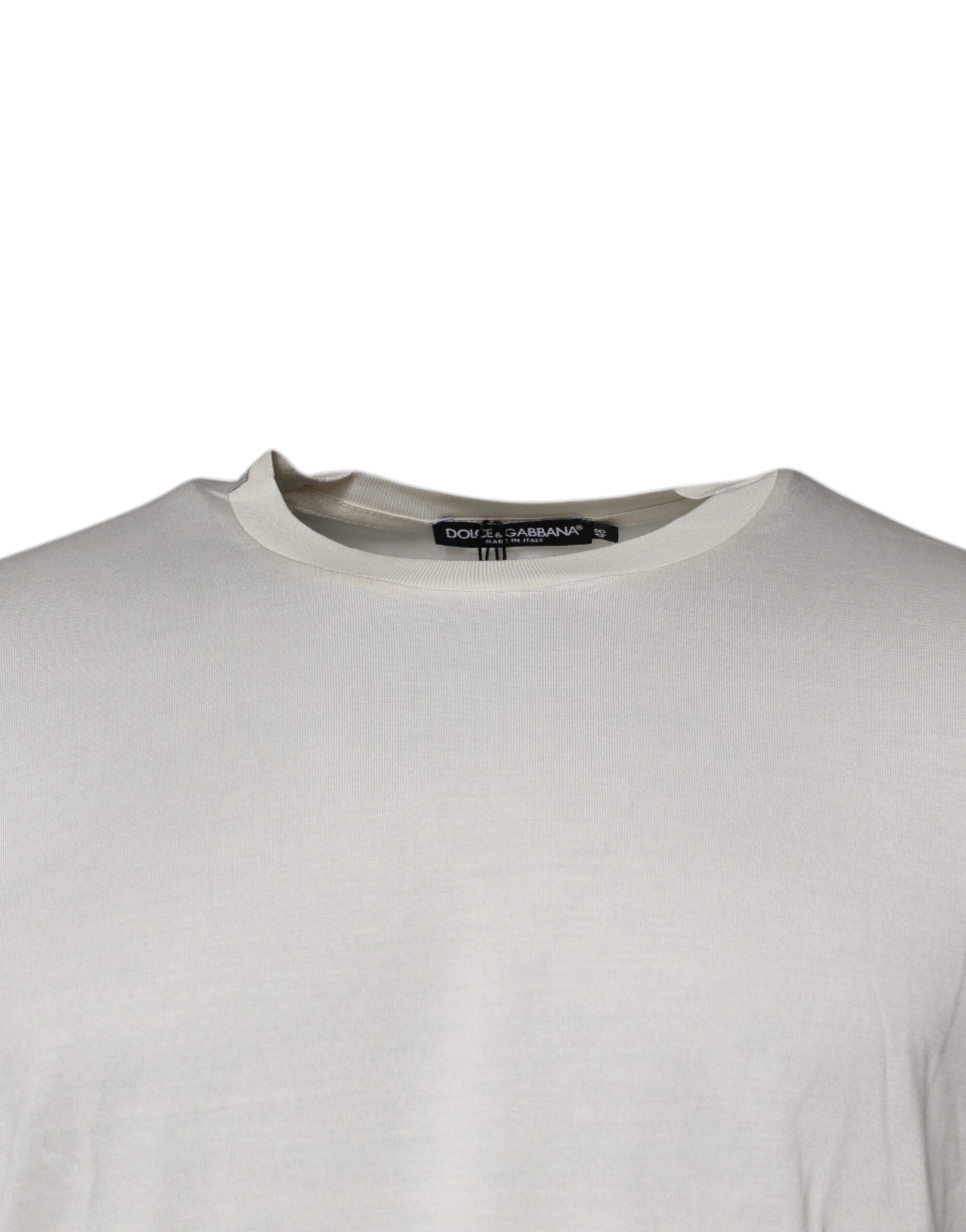 Dolce & Gabbana Off White Silk Crew Neck Short Sleeve T-shirt | Regal Royce