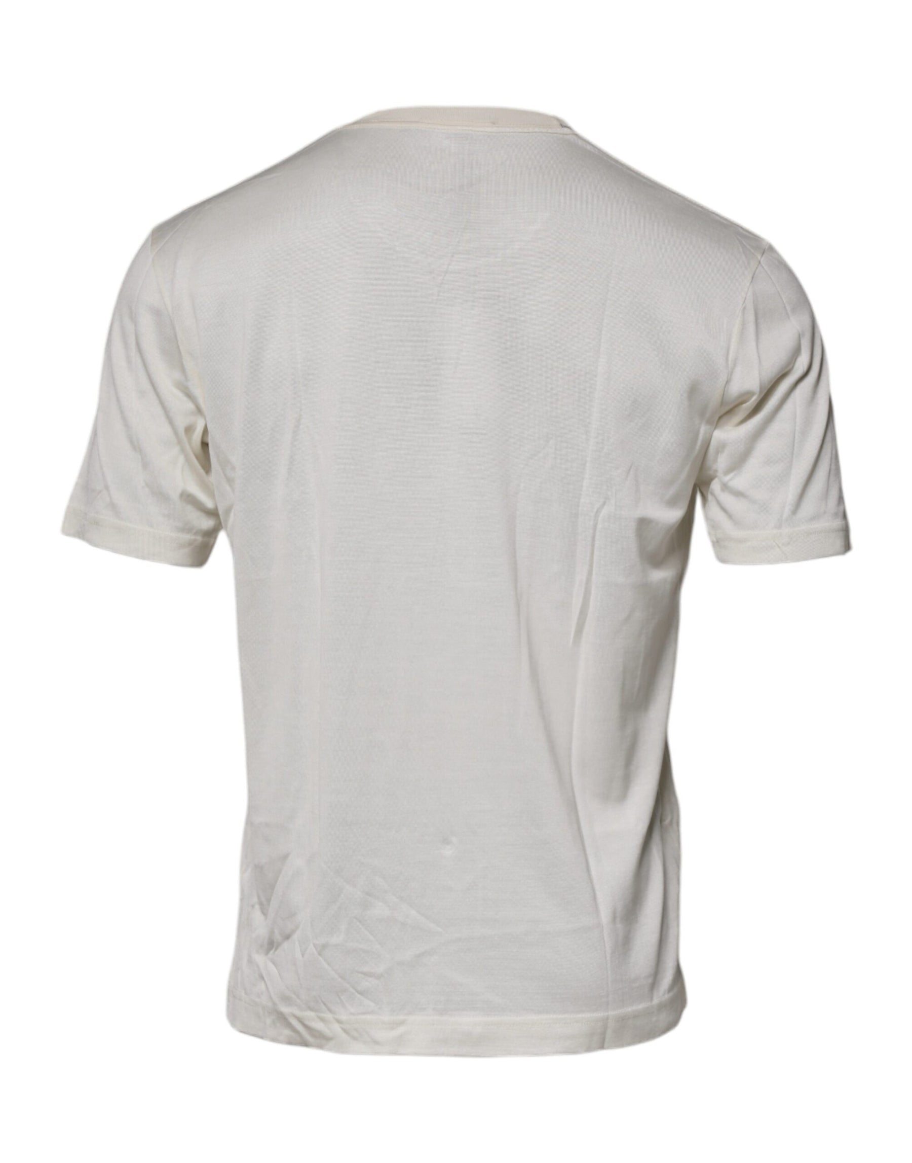 Dolce & Gabbana Off White Silk Crew Neck Short Sleeve T-shirt | Regal Royce