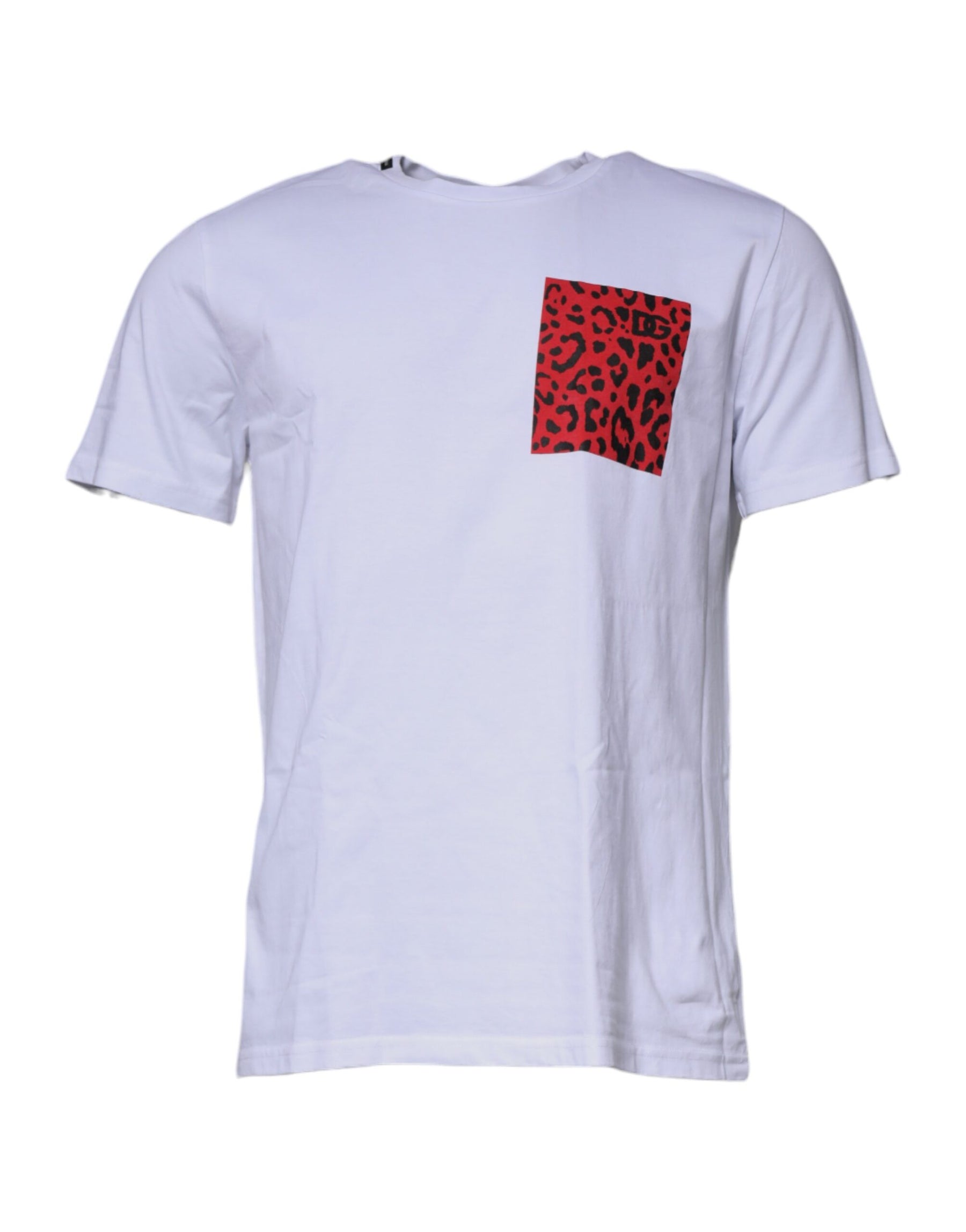 Dolce & Gabbana White Red Leopard Cotton Crew Neck T-shirt | Regal Royce