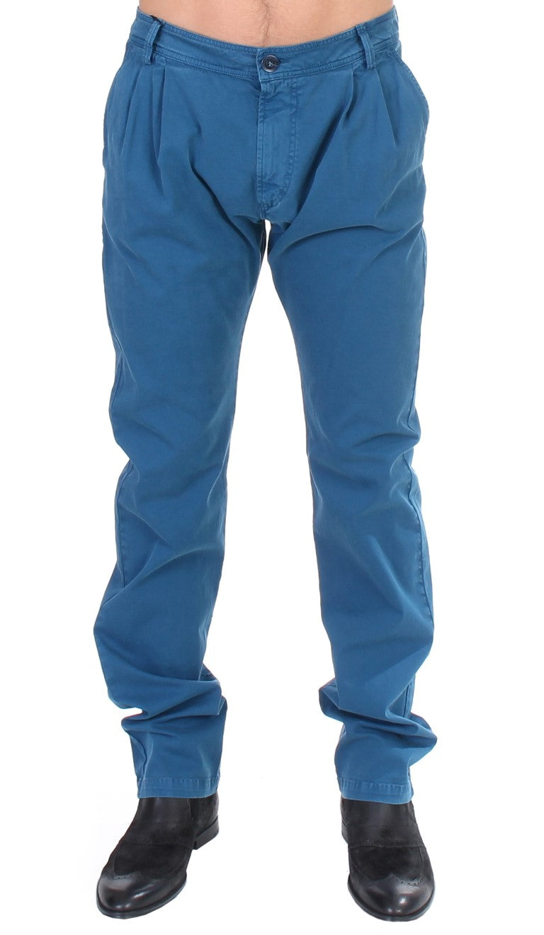 GF Ferre Blue Cotton Straight Fit Chinos | Regal Royce