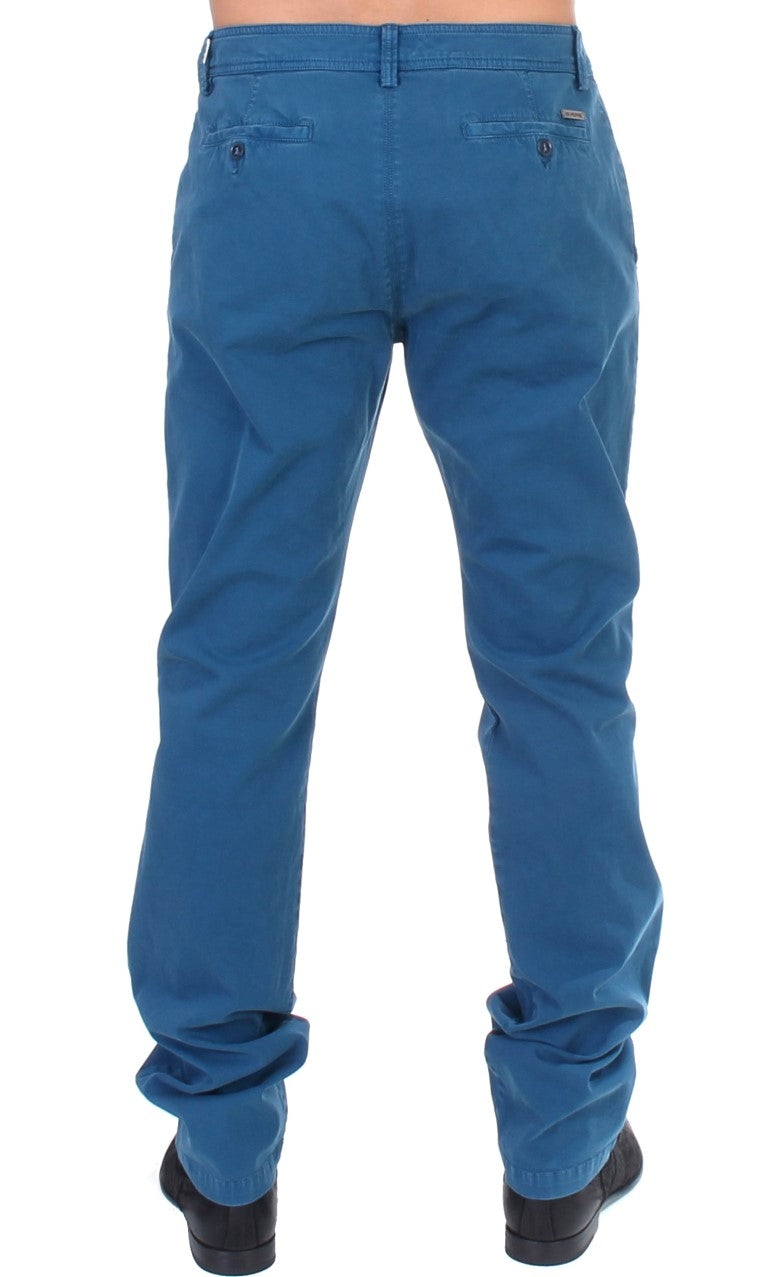GF Ferre Blue Cotton Straight Fit Chinos | Regal Royce