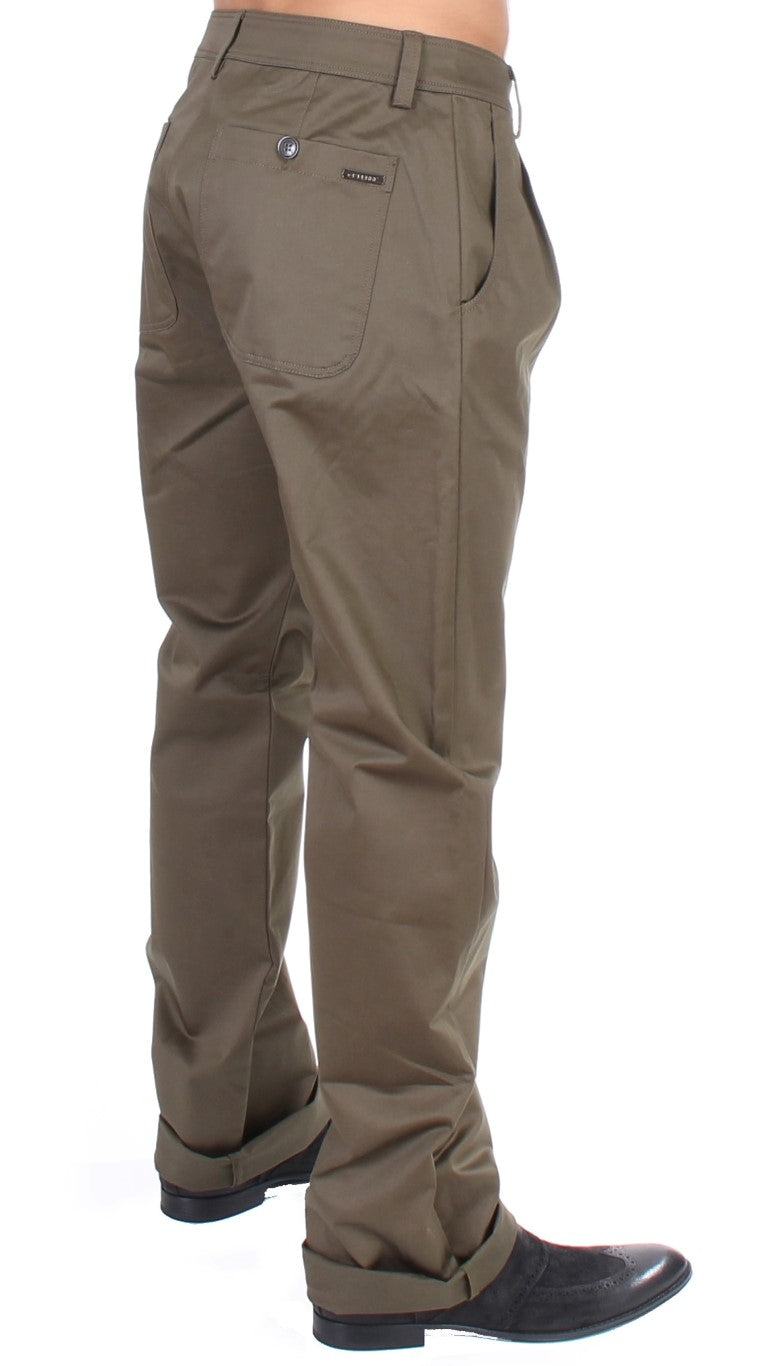 GF Ferre Green Cotton Stretch Comfort Fit Pants | Regal Royce