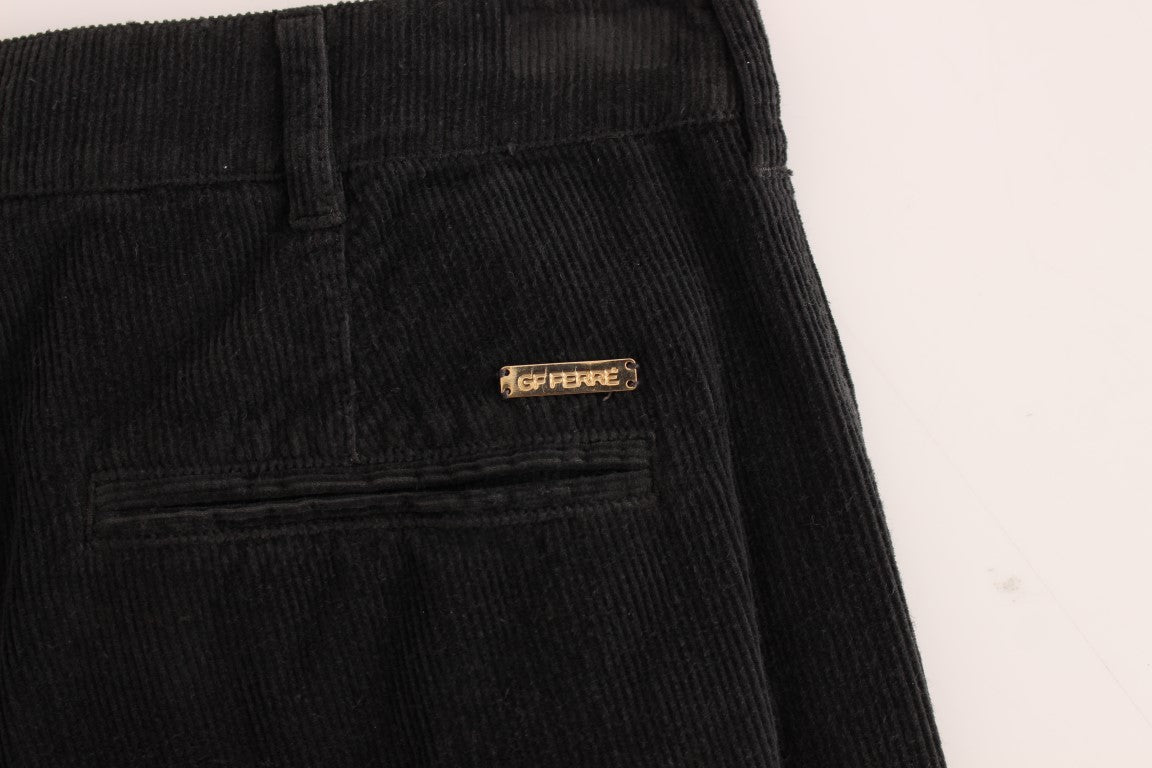 GF Ferre Black Corduroy Cotton Straight Fit Pants | Regal Royce