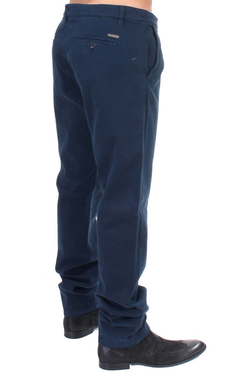GF Ferre Blue Stretch Straight Fit Pants Chinos | Regal Royce