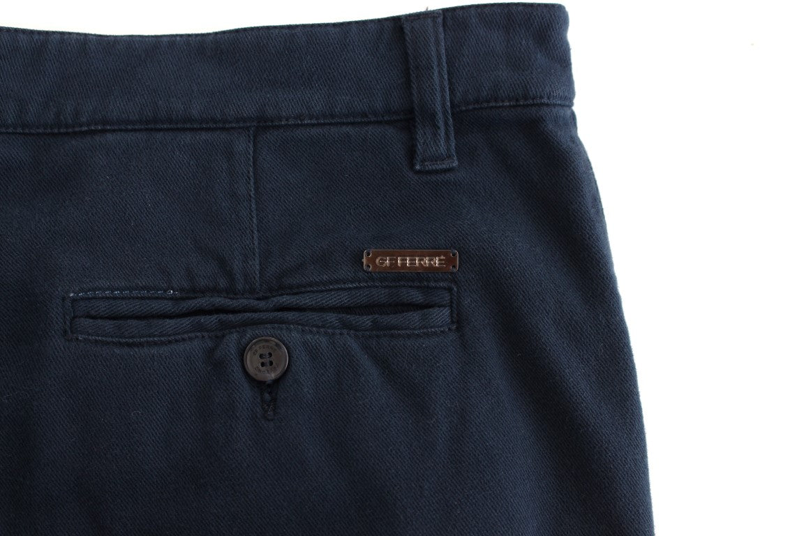 GF Ferre Blue Stretch Straight Fit Pants Chinos | Regal Royce