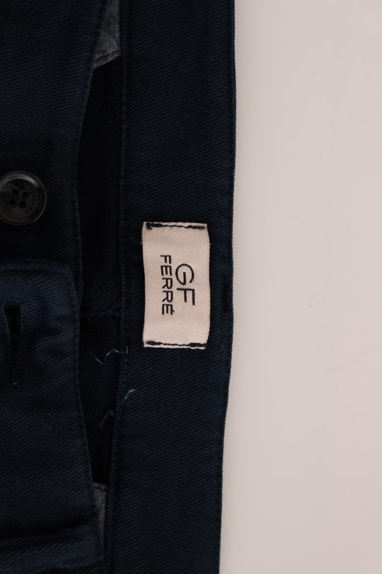 GF Ferre Blue Stretch Straight Fit Pants Chinos | Regal Royce