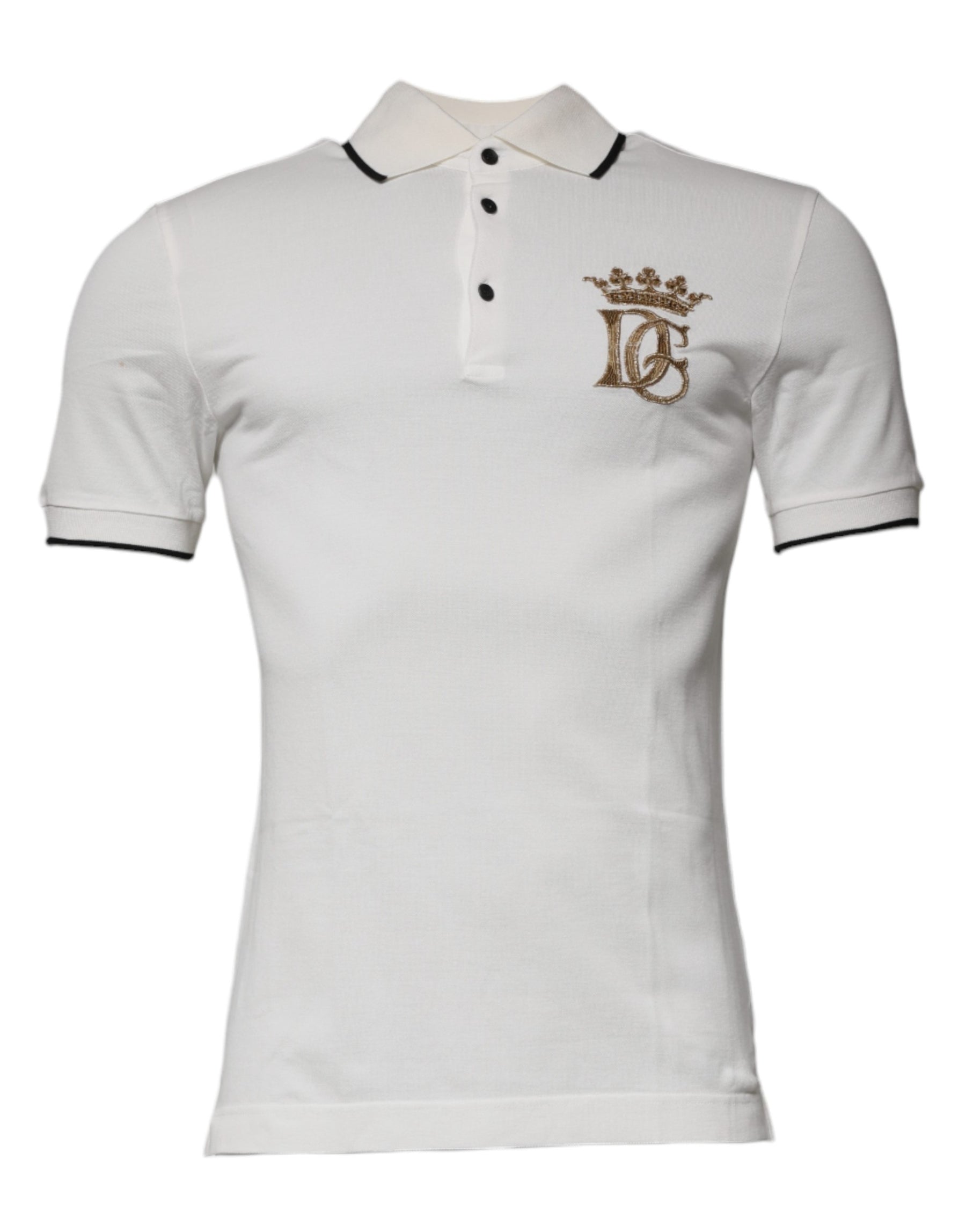Dolce & Gabbana Off White Crown Cotton Collared Polo T-shirt | Regal Royce