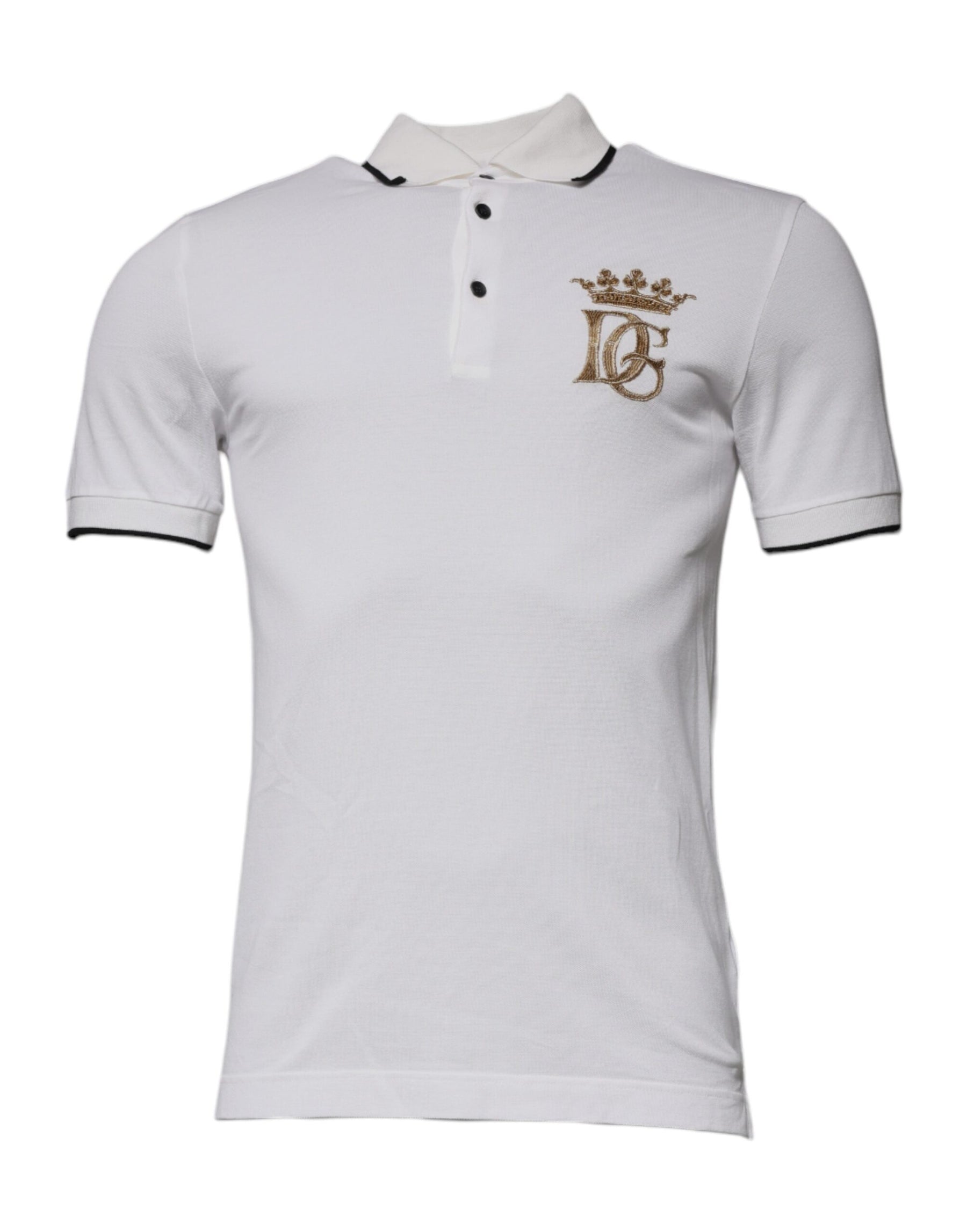 Dolce & Gabbana Off White Crown Cotton Collared Polo T-shirt | Regal Royce