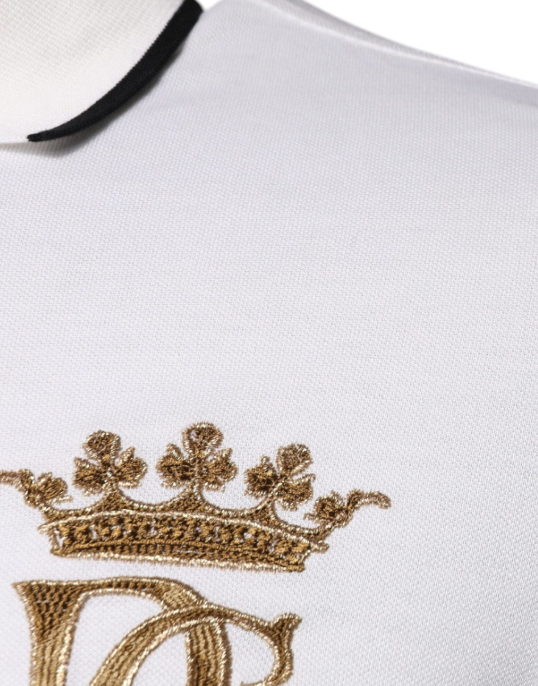 Dolce & Gabbana Off White Crown Cotton Collared Polo T-shirt | Regal Royce