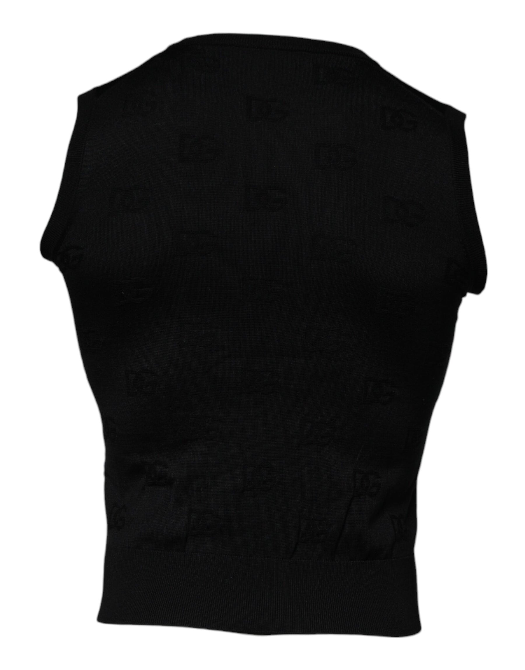 Dolce & Gabbana Black Silk Round Neck Sleeveless T-shirt | Regal Royce