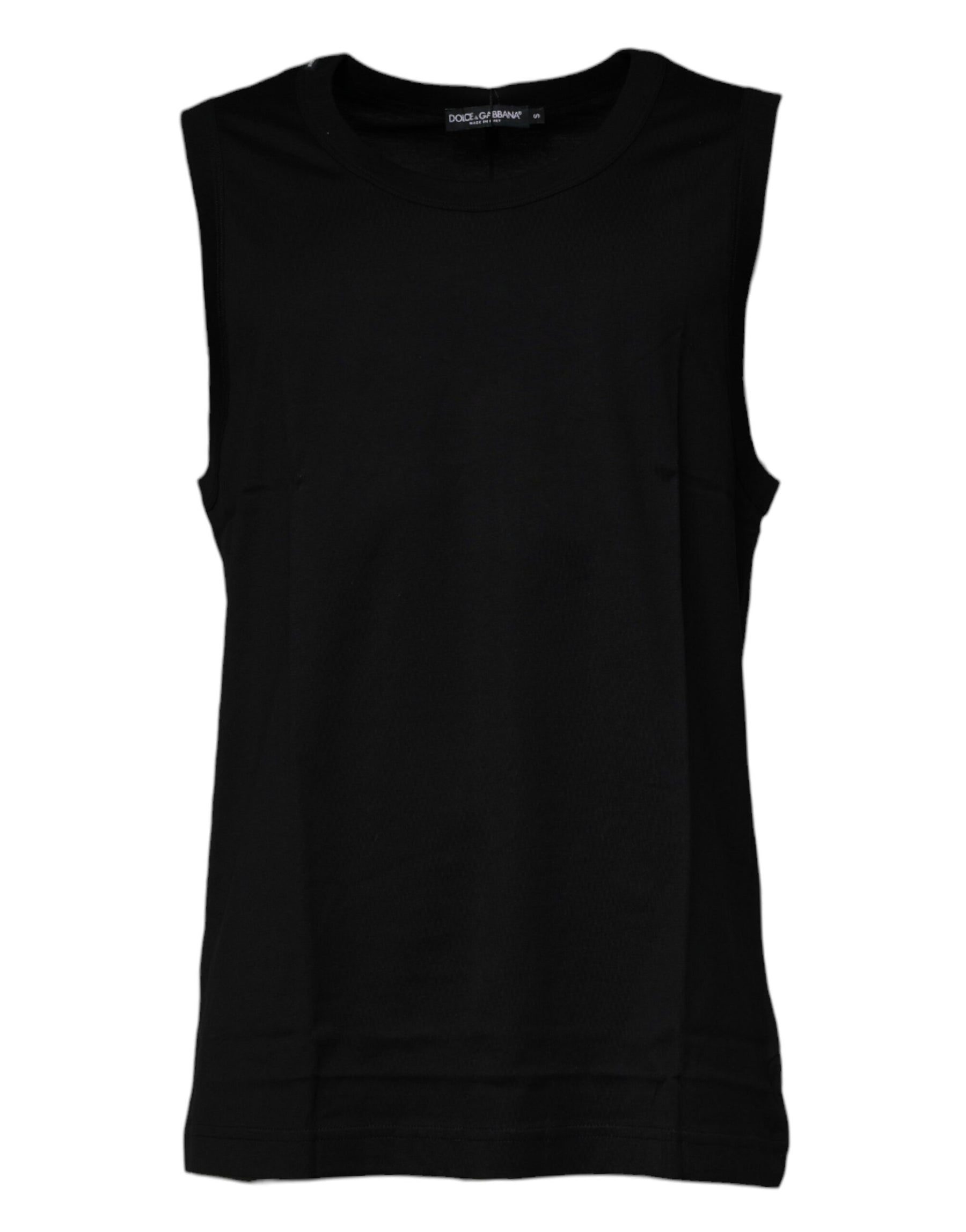 Dolce & Gabbana Black Cotton Round Neck Sleeveless T-shirt | Regal Royce