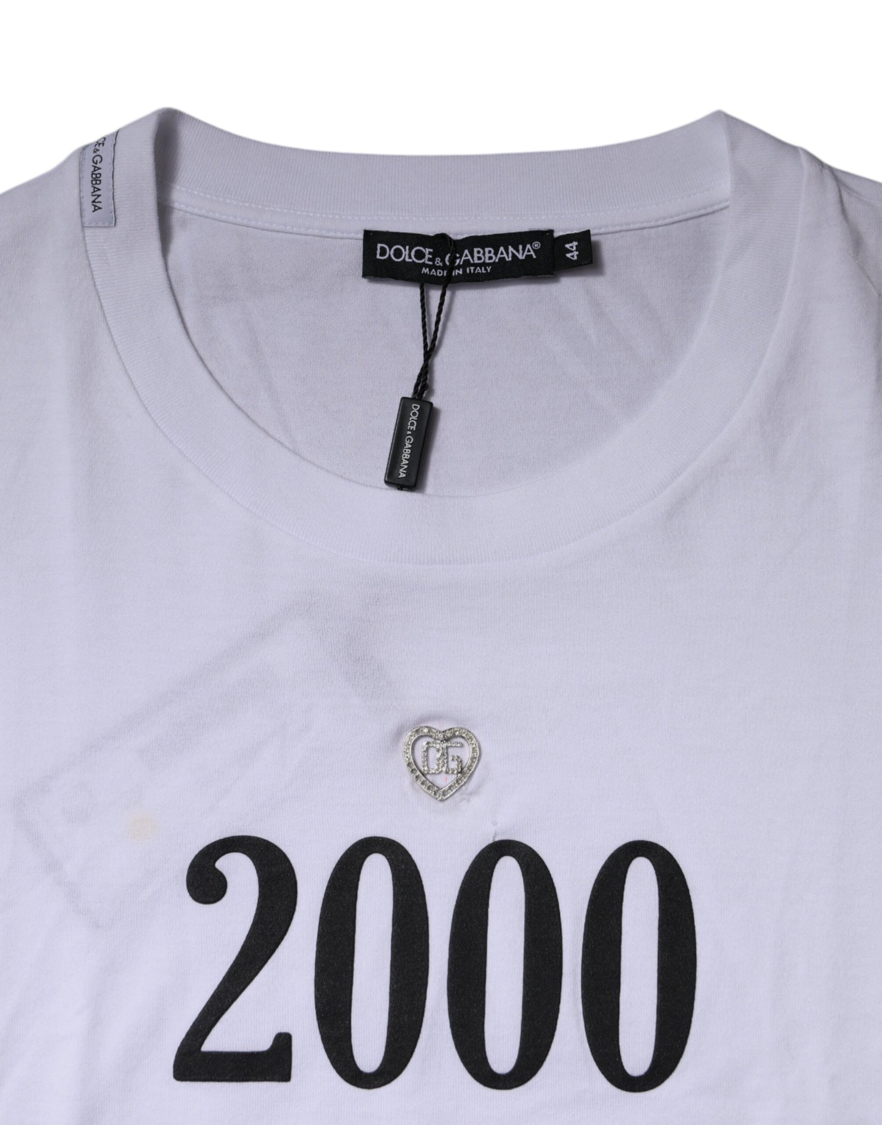 Dolce & Gabbana White Graphic Print Cotton Crew Neck T-shirt | Regal Royce