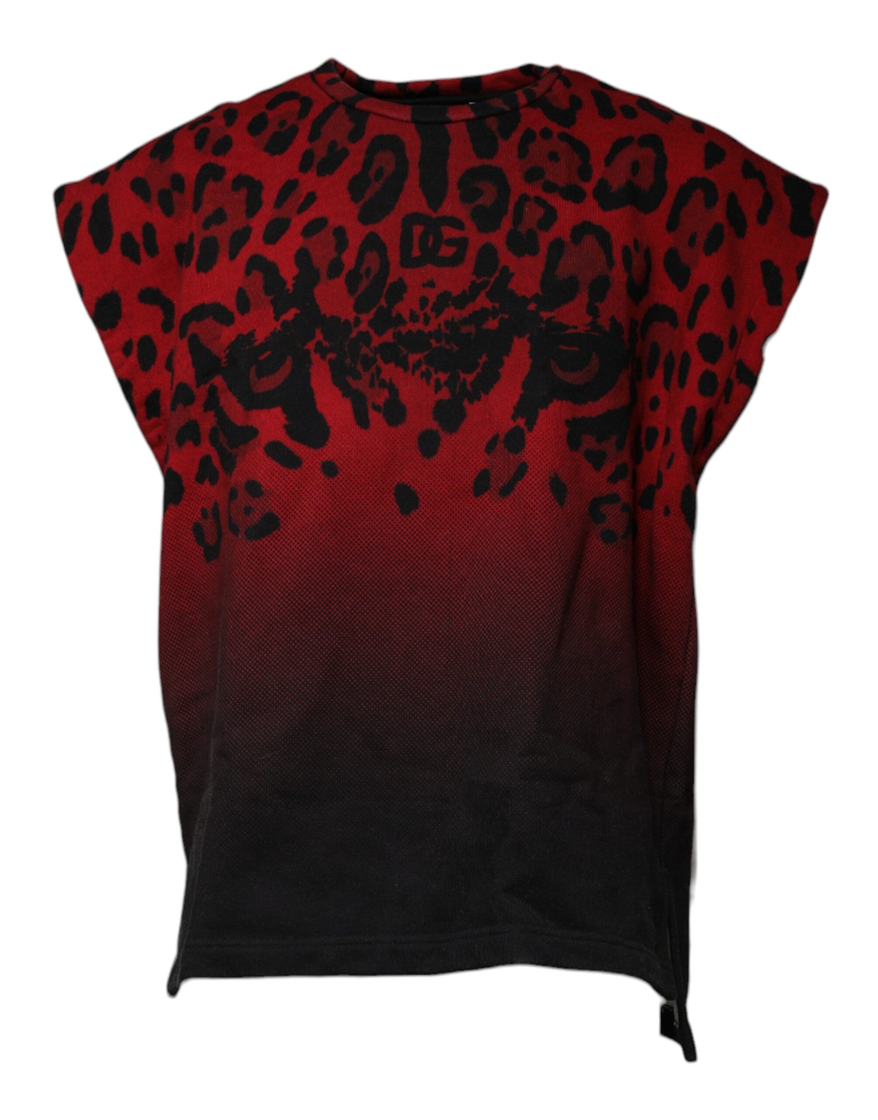 Dolce & Gabbana Red Leopard Print Cotton Sleeveless T-shirt | Regal Royce
