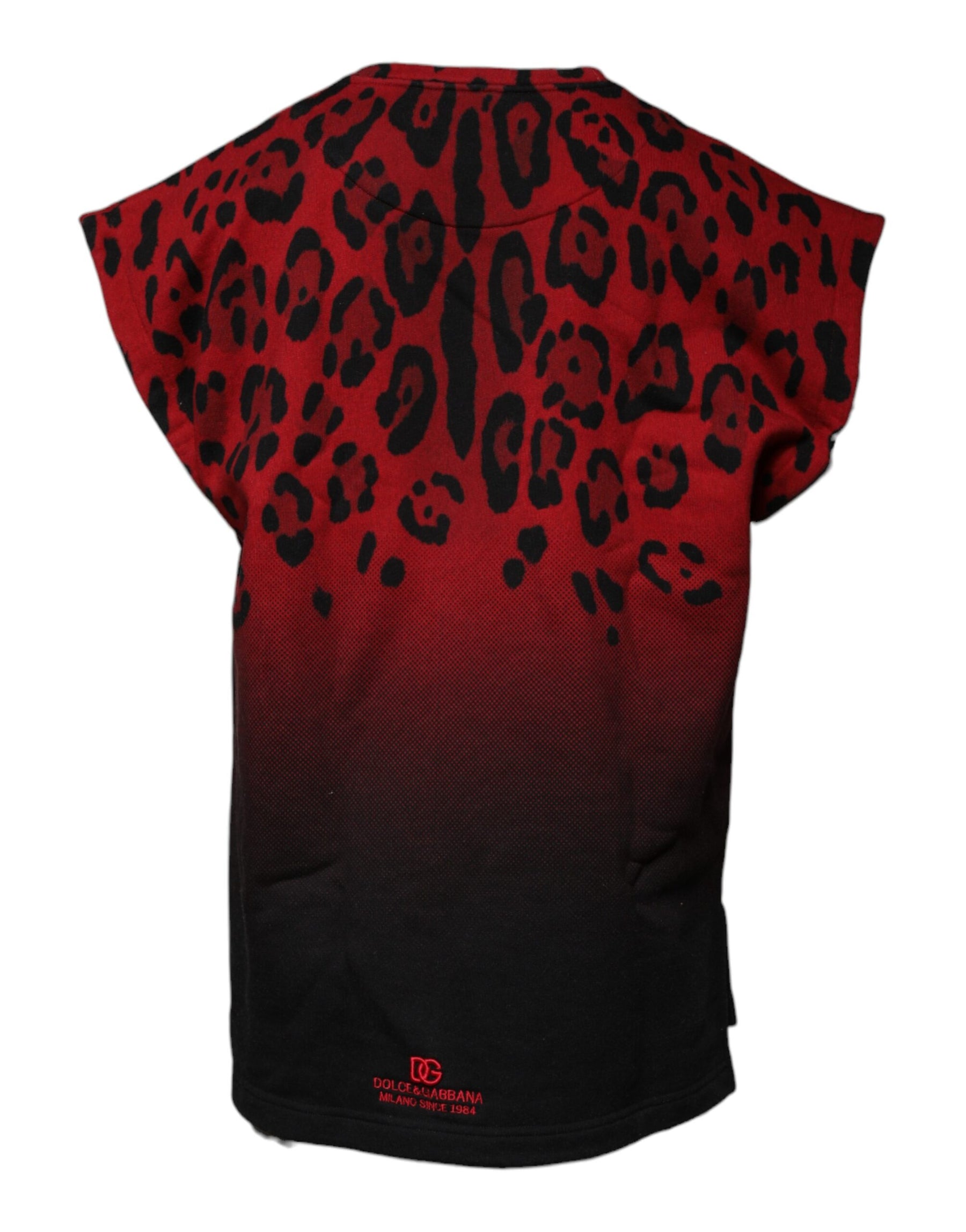 Dolce & Gabbana Red Leopard Print Cotton Sleeveless T-shirt | Regal Royce