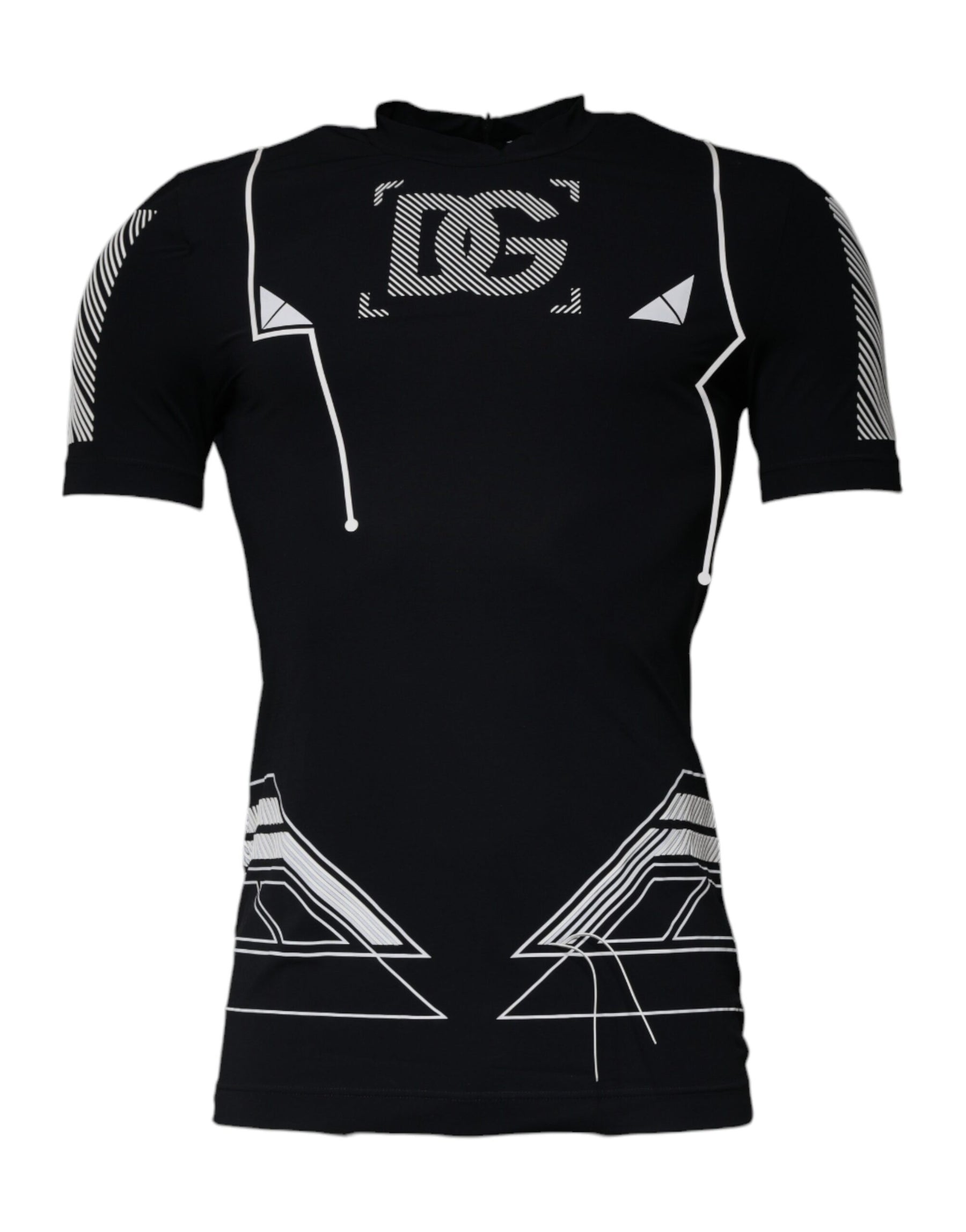 Dolce & Gabbana Black Graphic Print Nylon Crew Neck T-shirt | Regal Royce