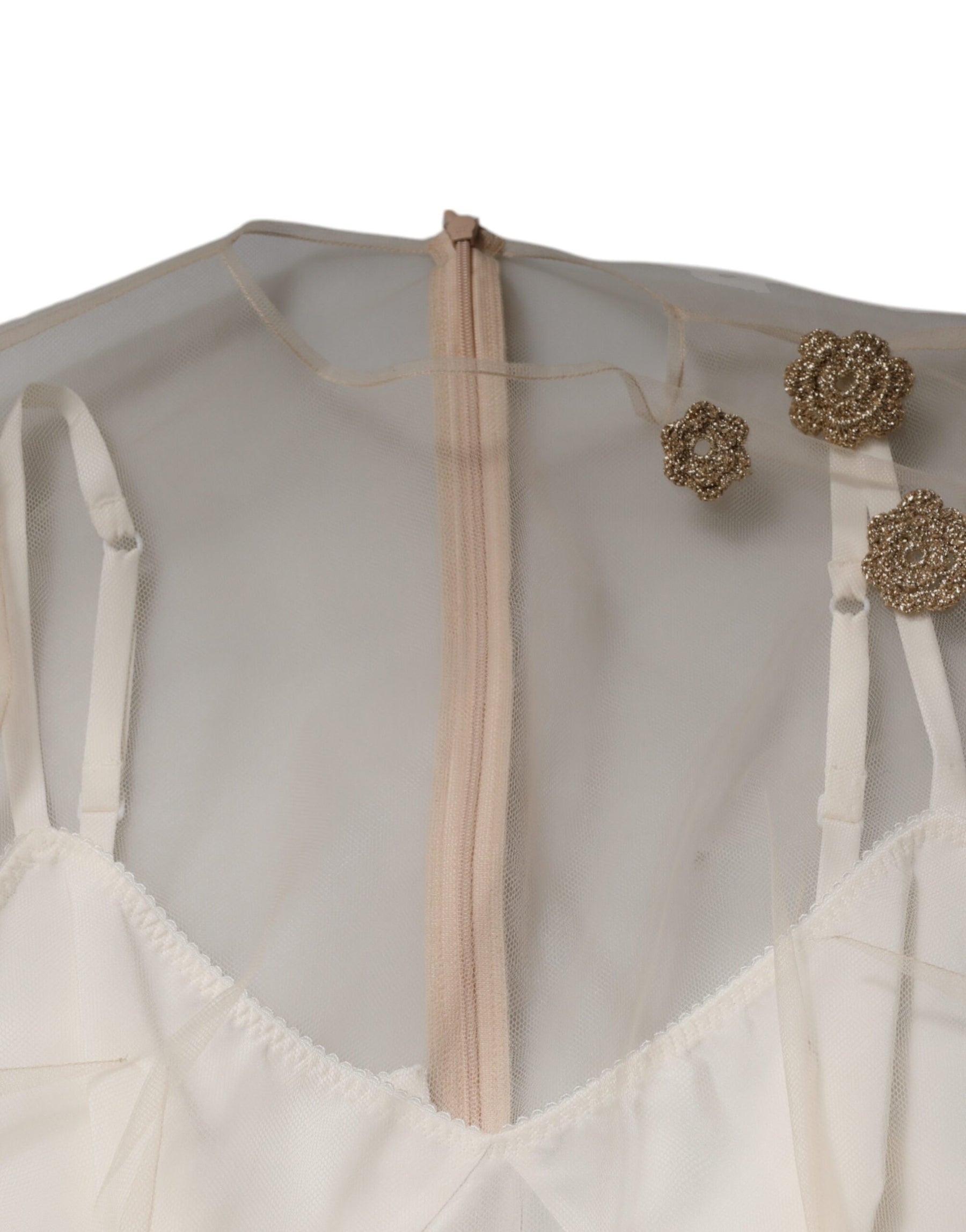 Dolce & Gabbana White Sheer Tulle Bustier Bodycon Midi Dress | Regal Royce