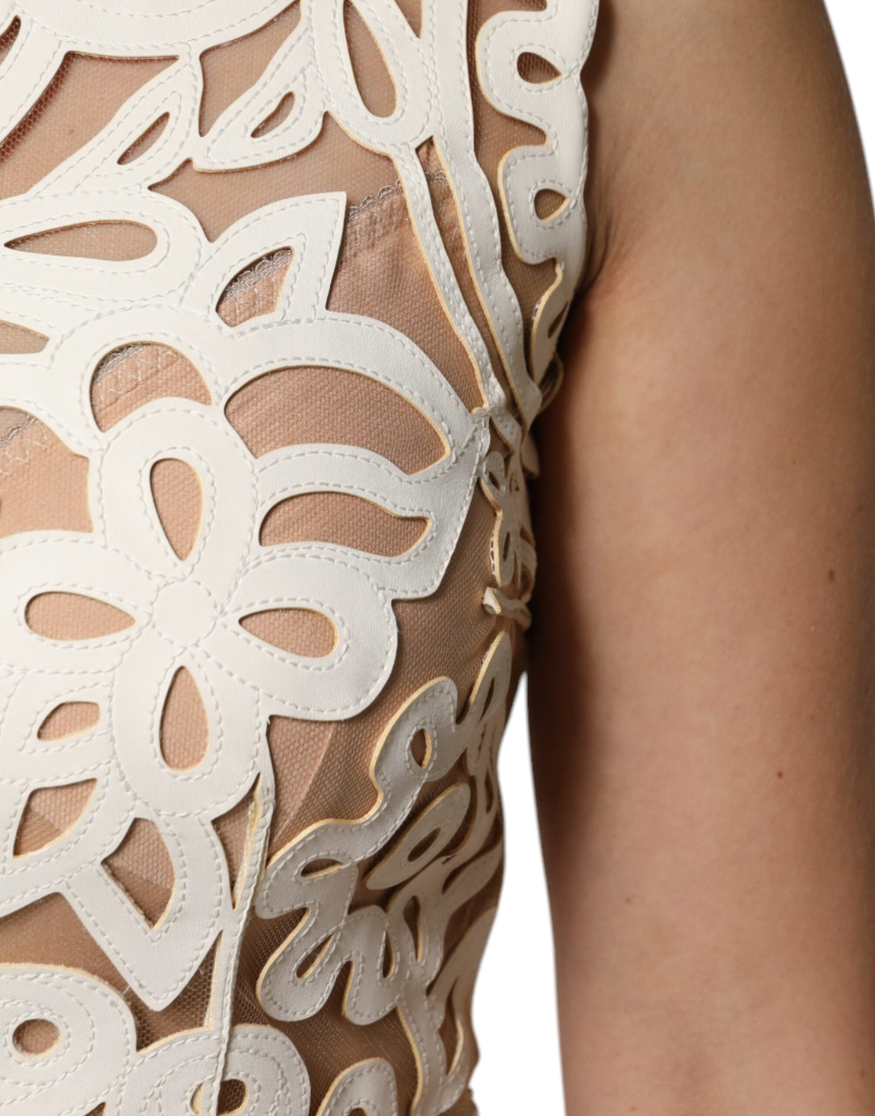 Dolce & Gabbana White Cut Out Leather Sleeveless Midi Dress | Regal Royce