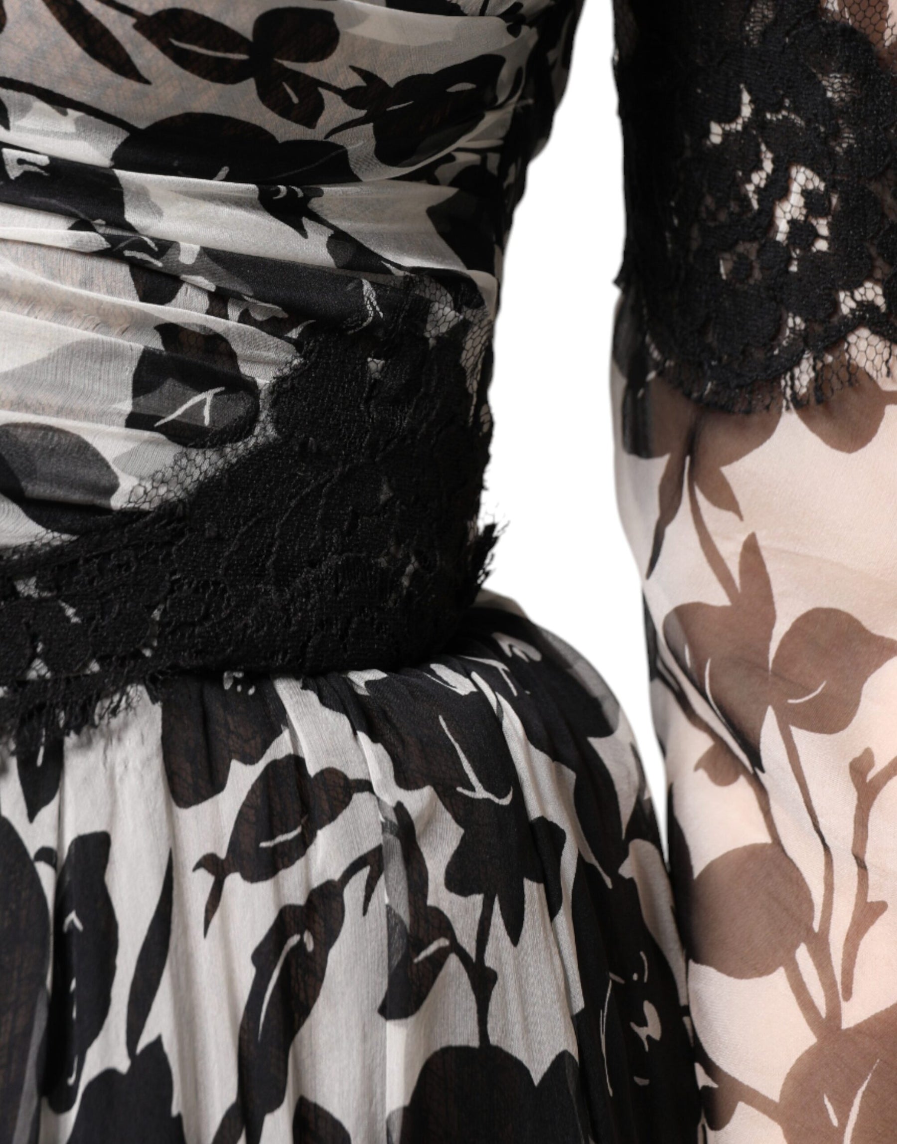 Dolce & Gabbana Black Silk Floral Lace Ricamo Ball Maxi Dress | Regal Royce