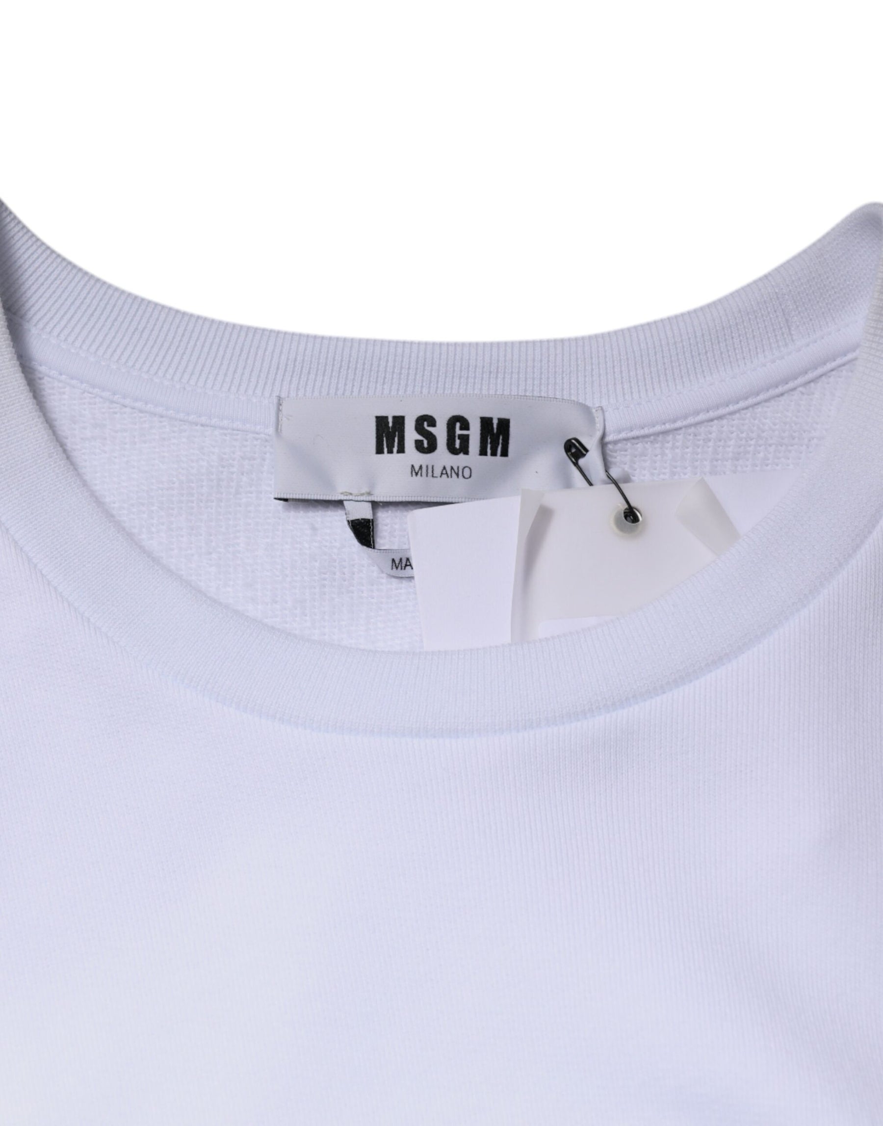 MSGM White Cotton Belted Long Sleeves Crew Neck Mini Dress | Regal Royce