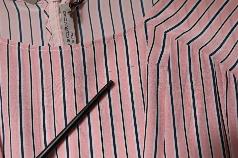 Ermanno Scervino Pink Stripes Silk Long Sleeves Midi Dress | Regal Royce