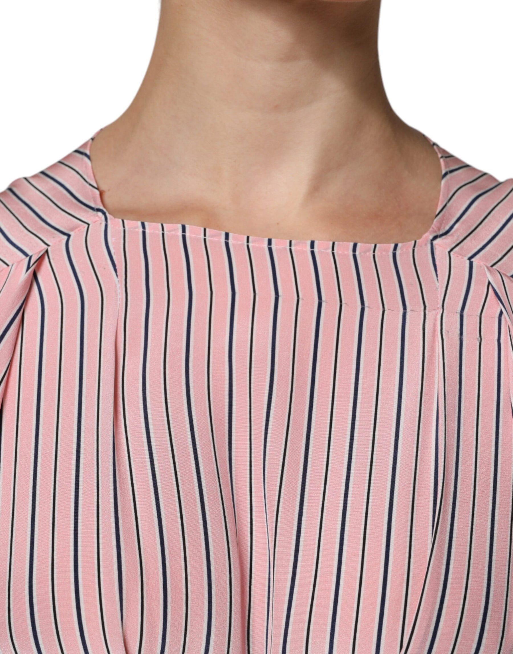 Ermanno Scervino Pink Stripes Silk Long Sleeves Midi Dress | Regal Royce