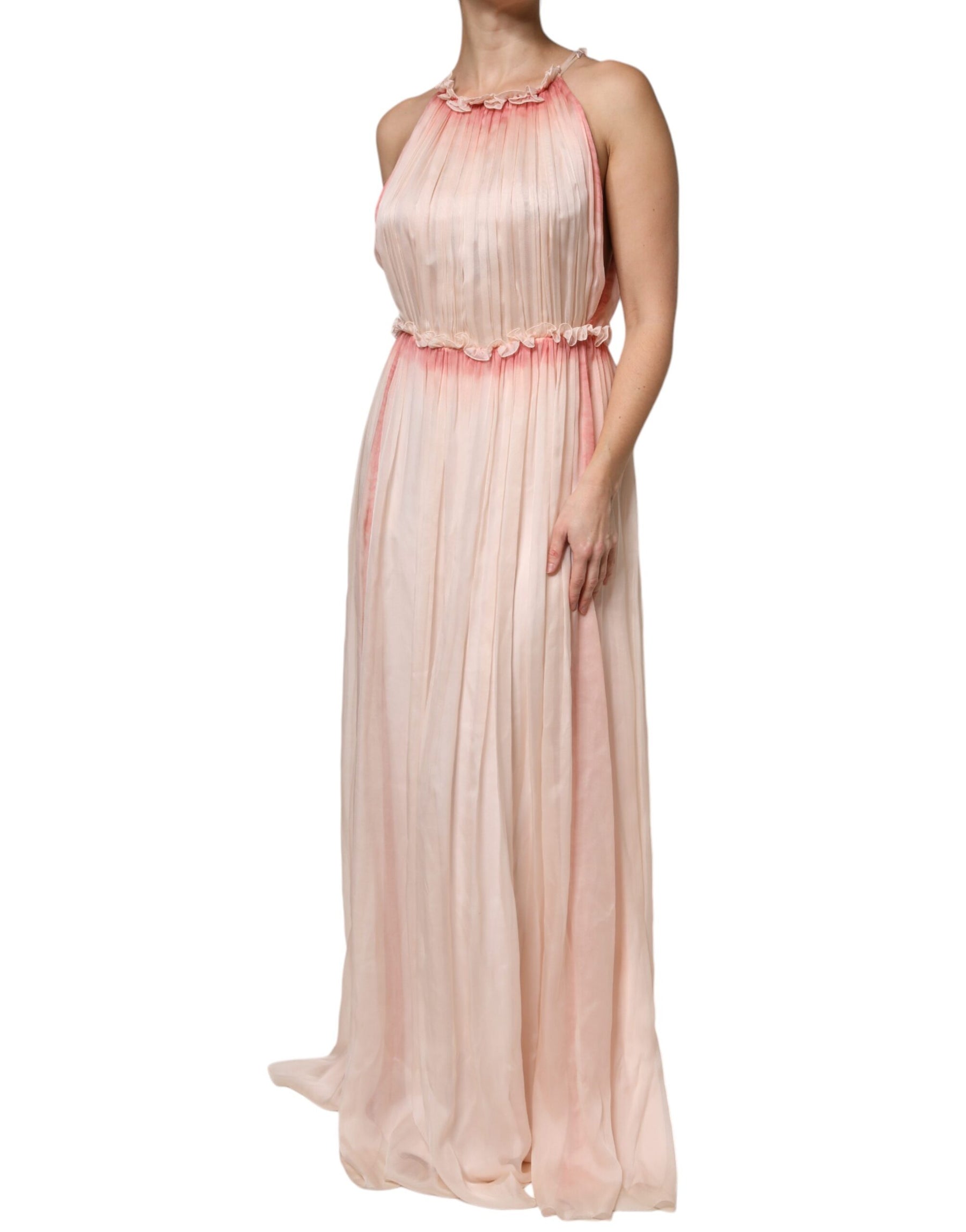 Alberta Ferretti Pink Sleeveless Pleated A-line Maxi Dress | Regal Royce