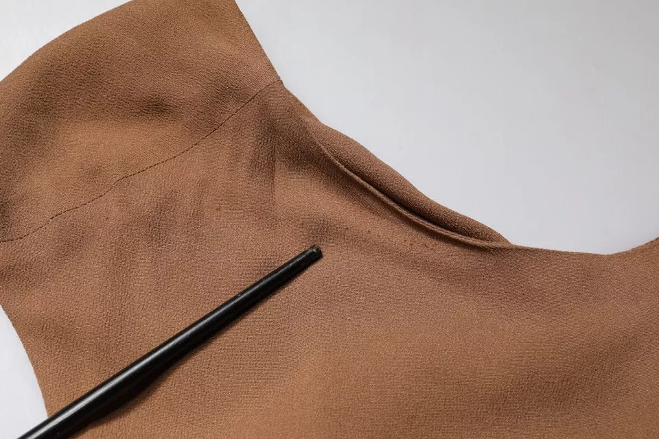 Fabiana Filippi Brown Sleeveless Deep V-neck A-line Long Maxi Dress | Regal Royce