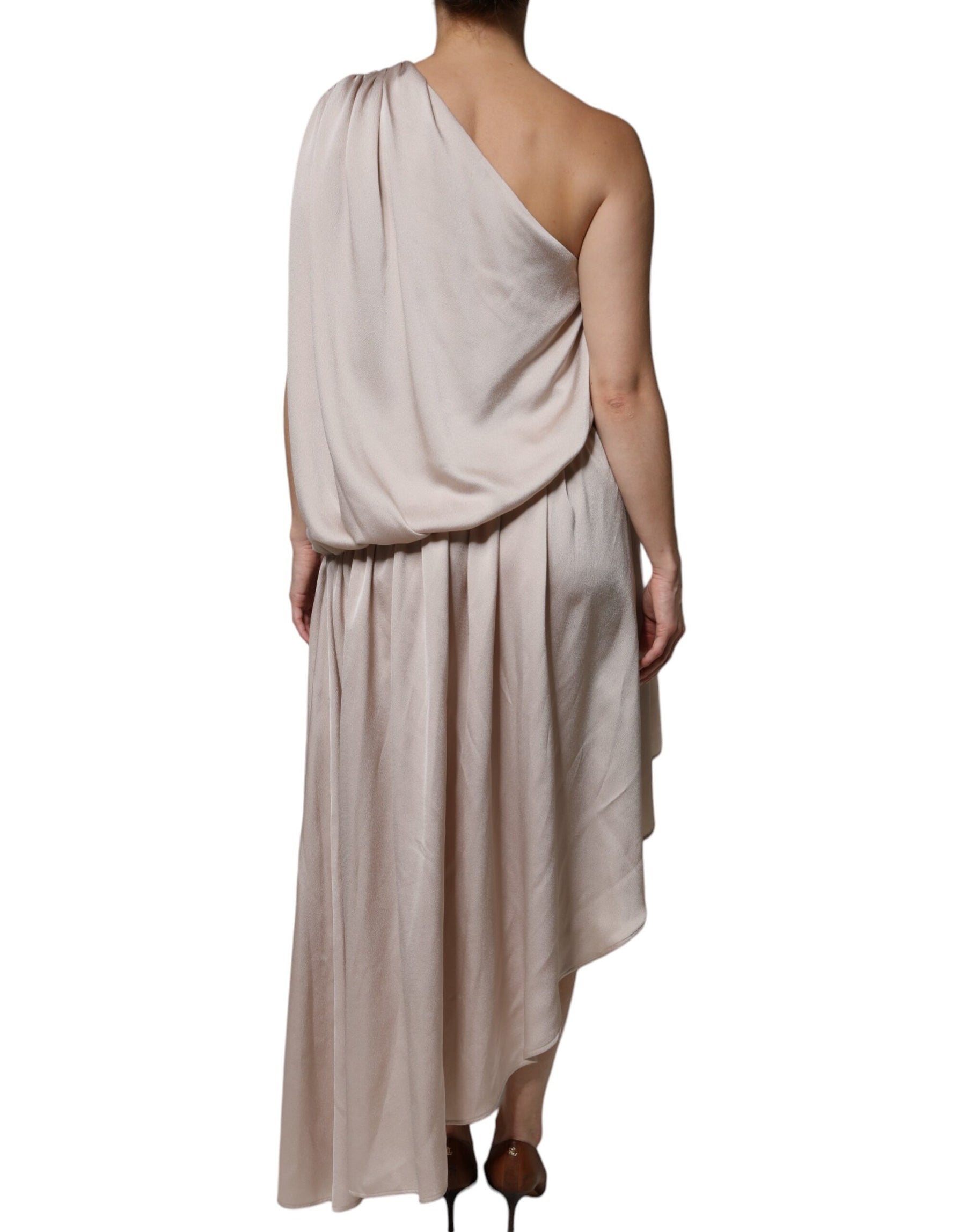 Christian Pellizzari Beige One Shoulder Asymmetric Drape Dress | Regal Royce