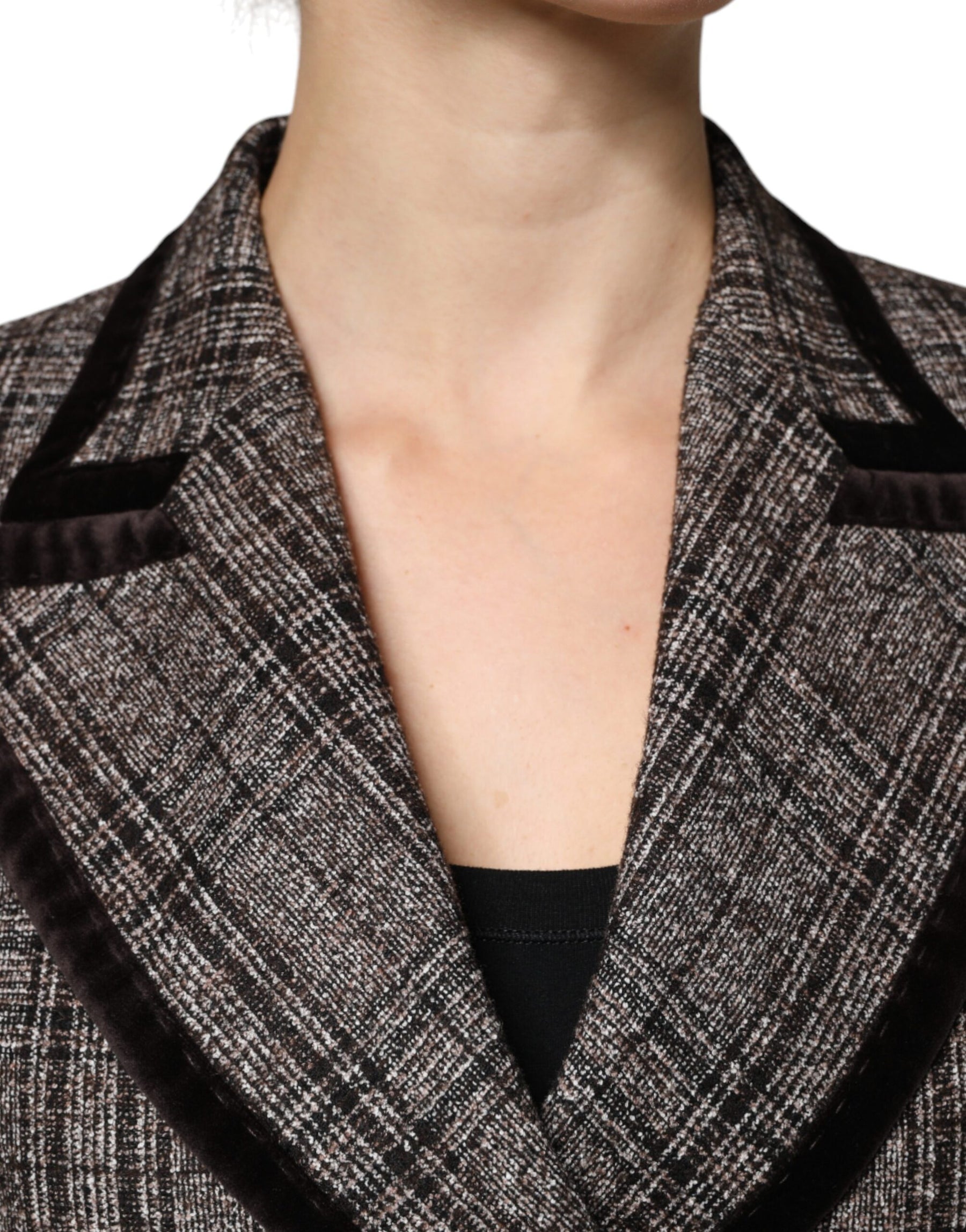 Dolce & Gabbana Brown Plaid Long Sleeve Cropped Coat Jacket | Regal Royce