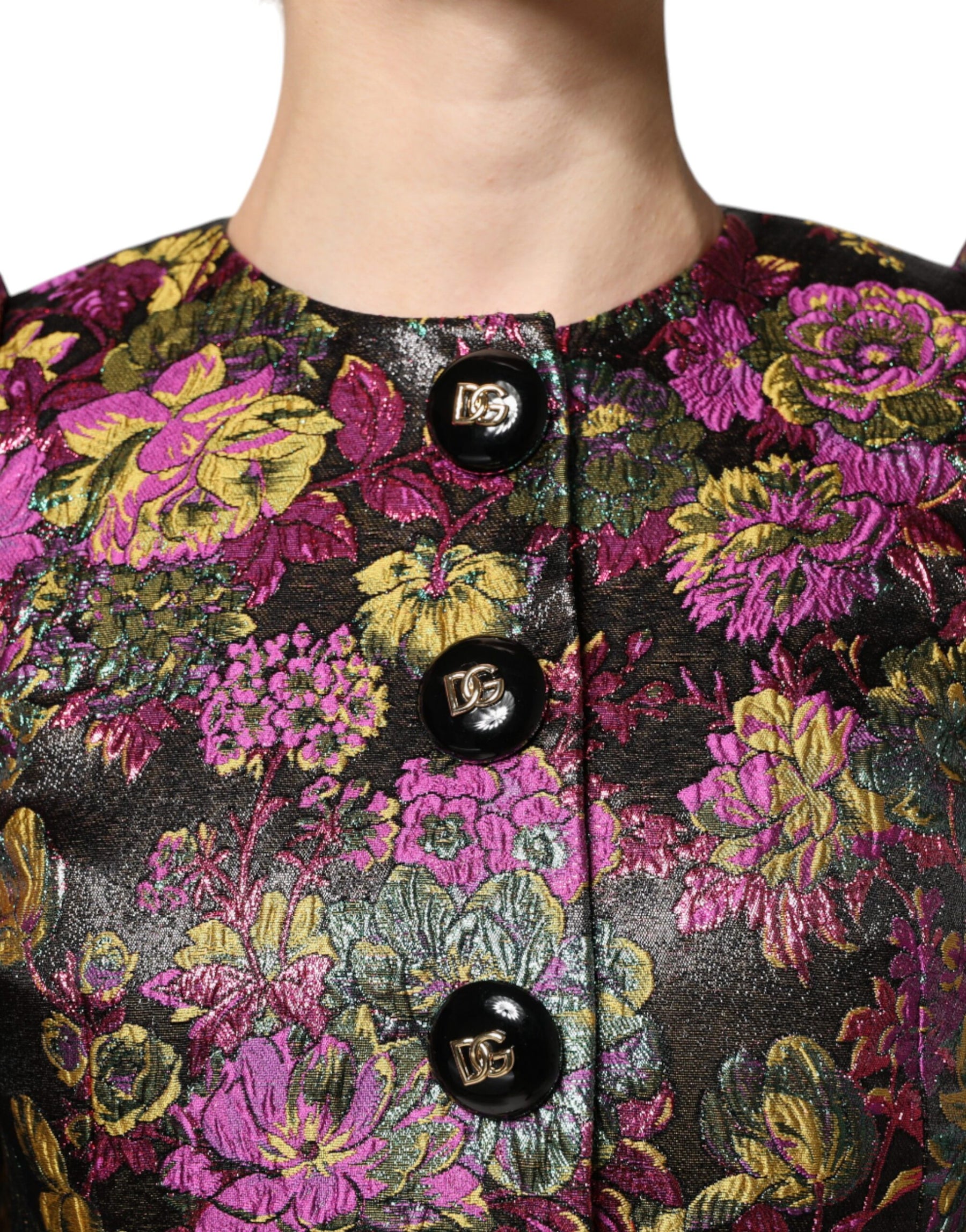 Dolce & Gabbana Multicolor Floral Jacquard Cropped Jacket | Regal Royce