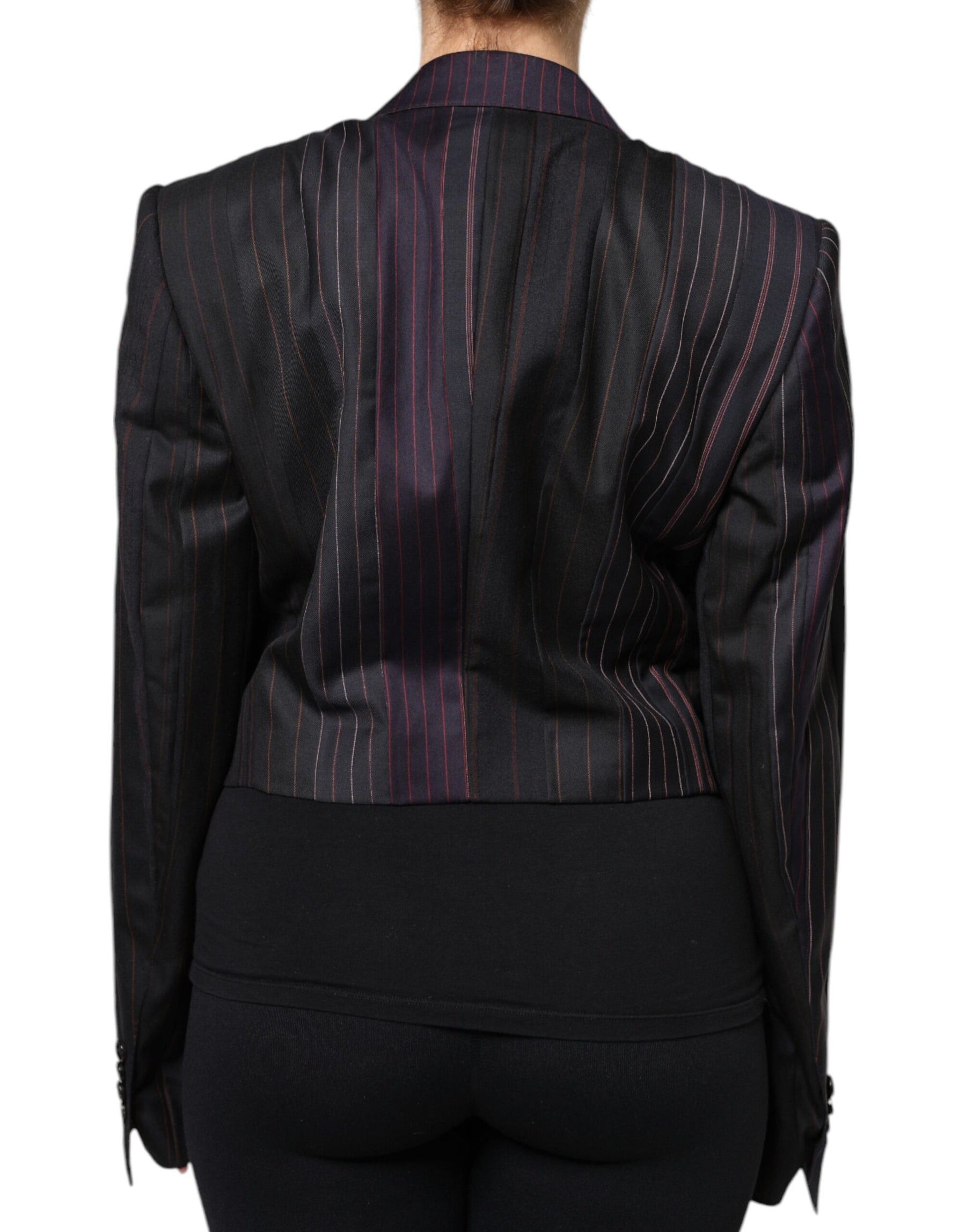 Dolce & Gabbana Multicolor Stripes Wool Cropped Blazer Coat Jacket | Regal Royce