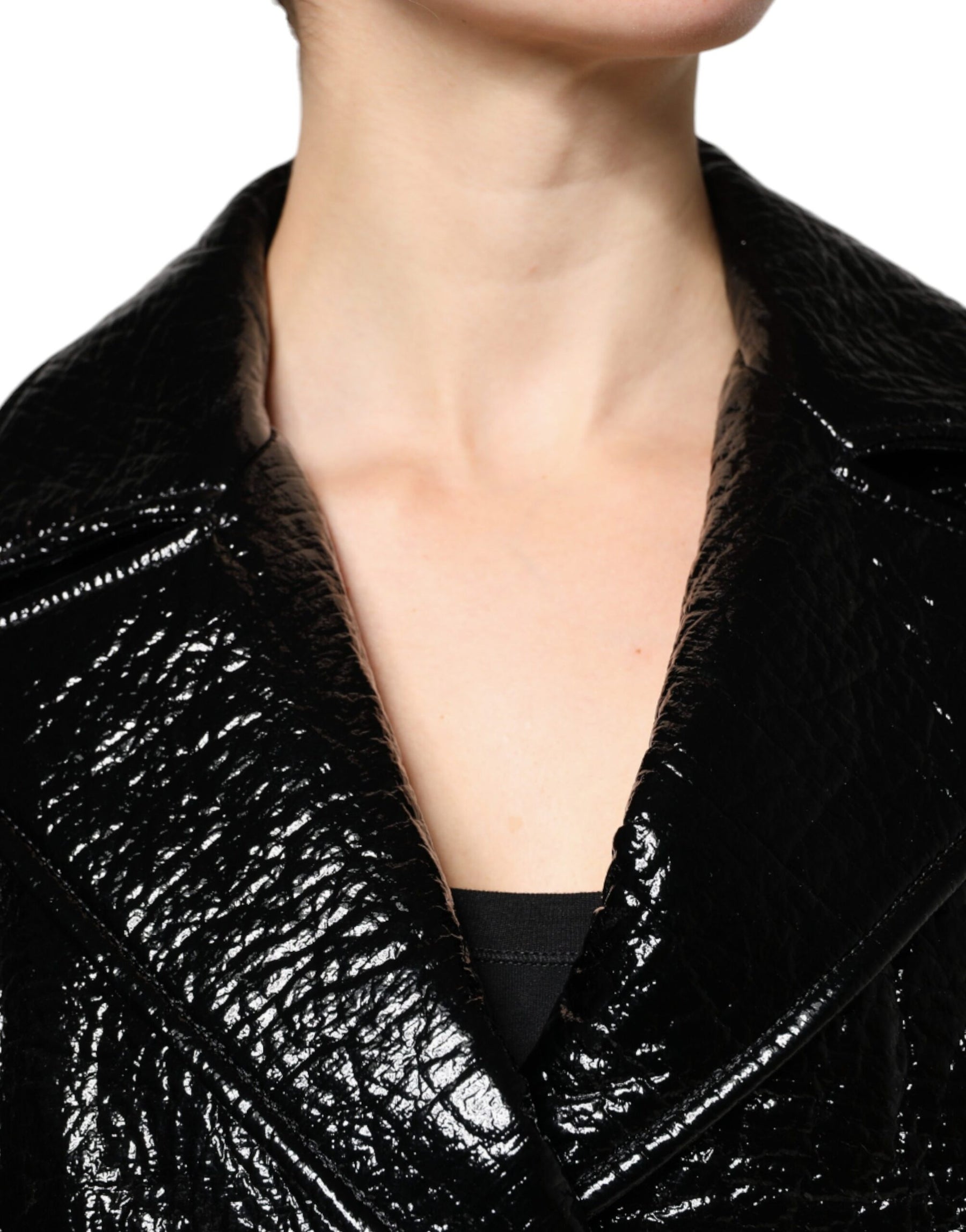Dolce & Gabbana Black Leather Cropped Long Sleeve Coat Jacket | Regal Royce