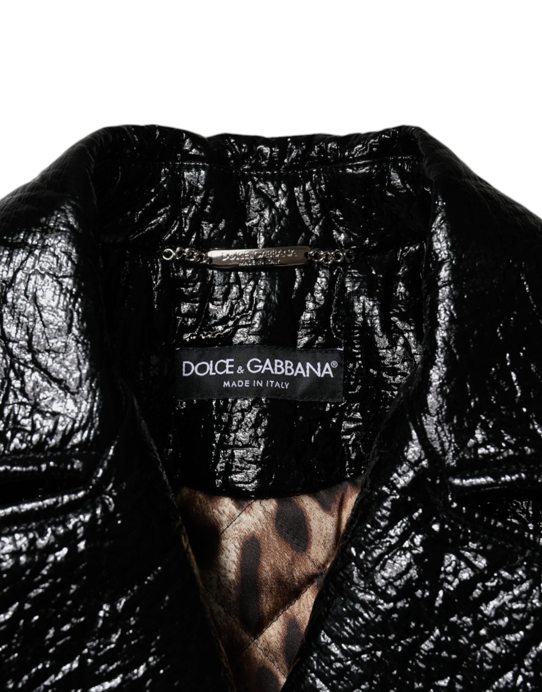 Dolce & Gabbana Black Leather Cropped Long Sleeve Coat Jacket | Regal Royce