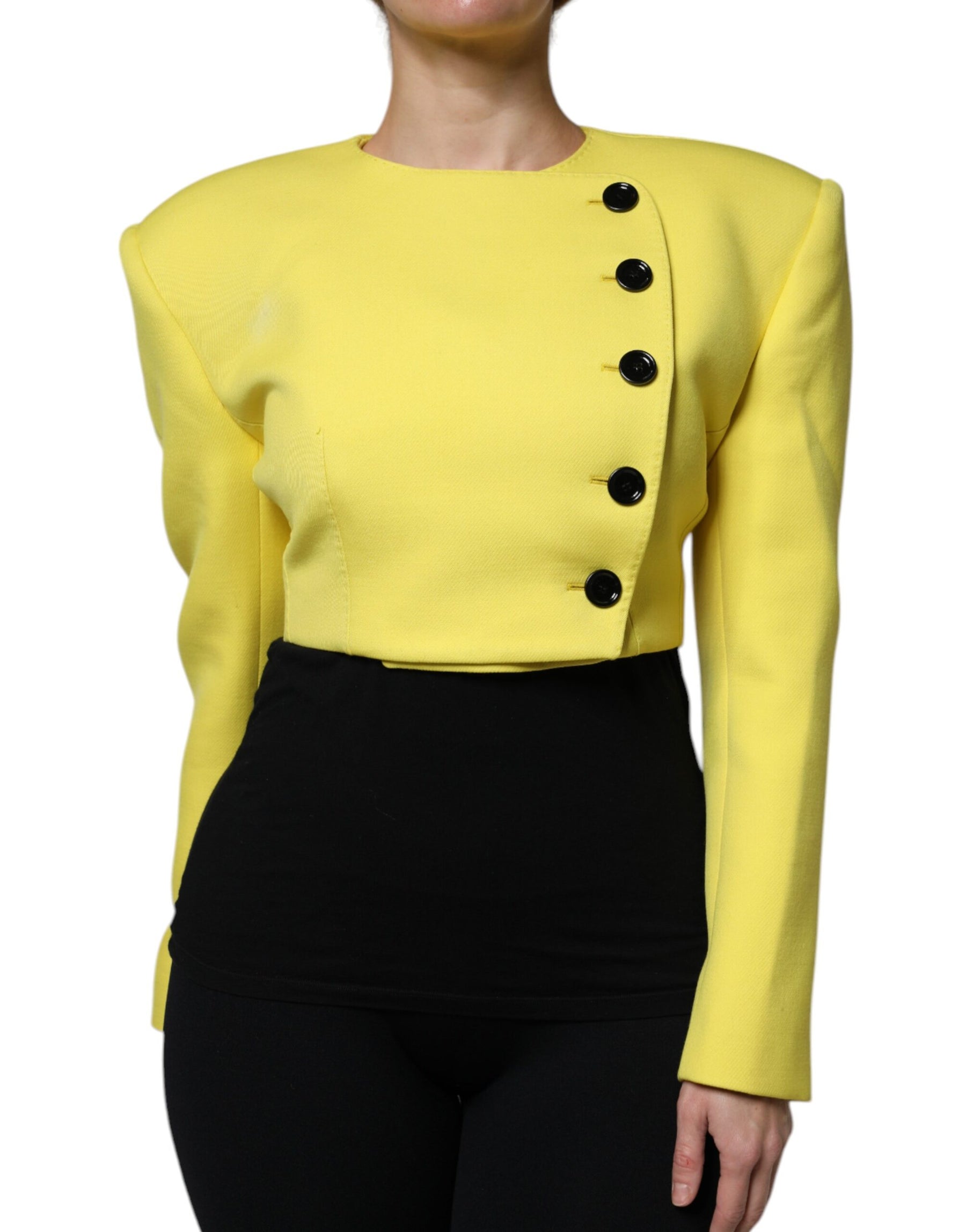 Dolce & Gabbana Lemon Yellow Wool Long Sleeves Cropped Coat Jacket | Regal Royce