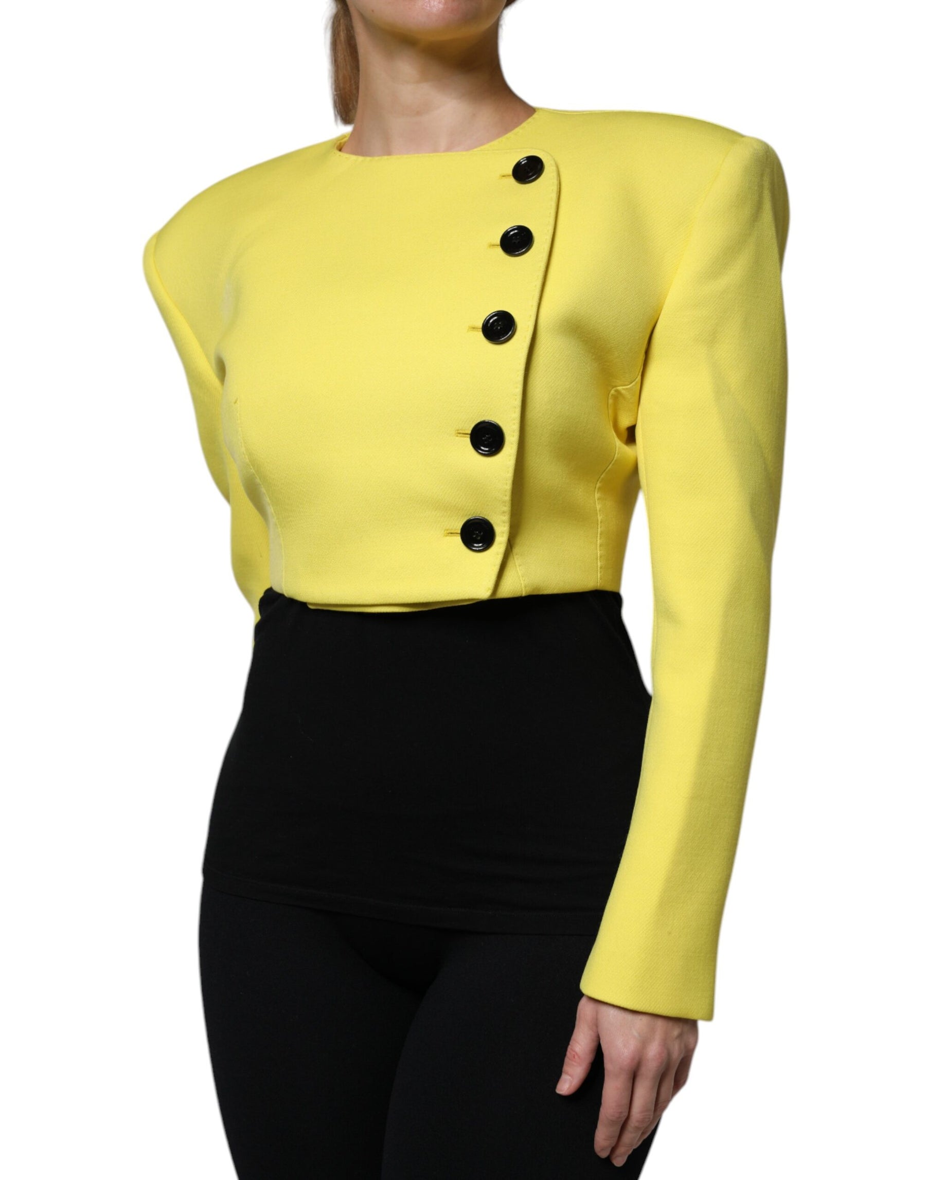 Dolce & Gabbana Lemon Yellow Wool Long Sleeves Cropped Coat Jacket | Regal Royce