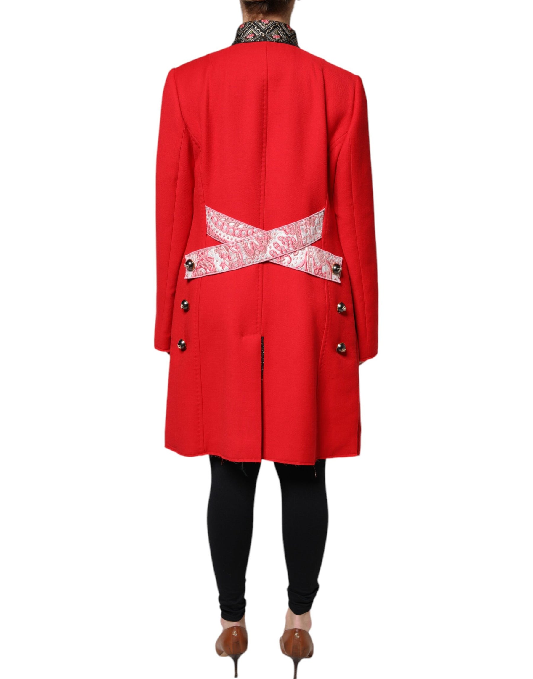 Dolce & Gabbana Red Jacquard Wool Women Trenchcoat Jacket | Regal Royce
