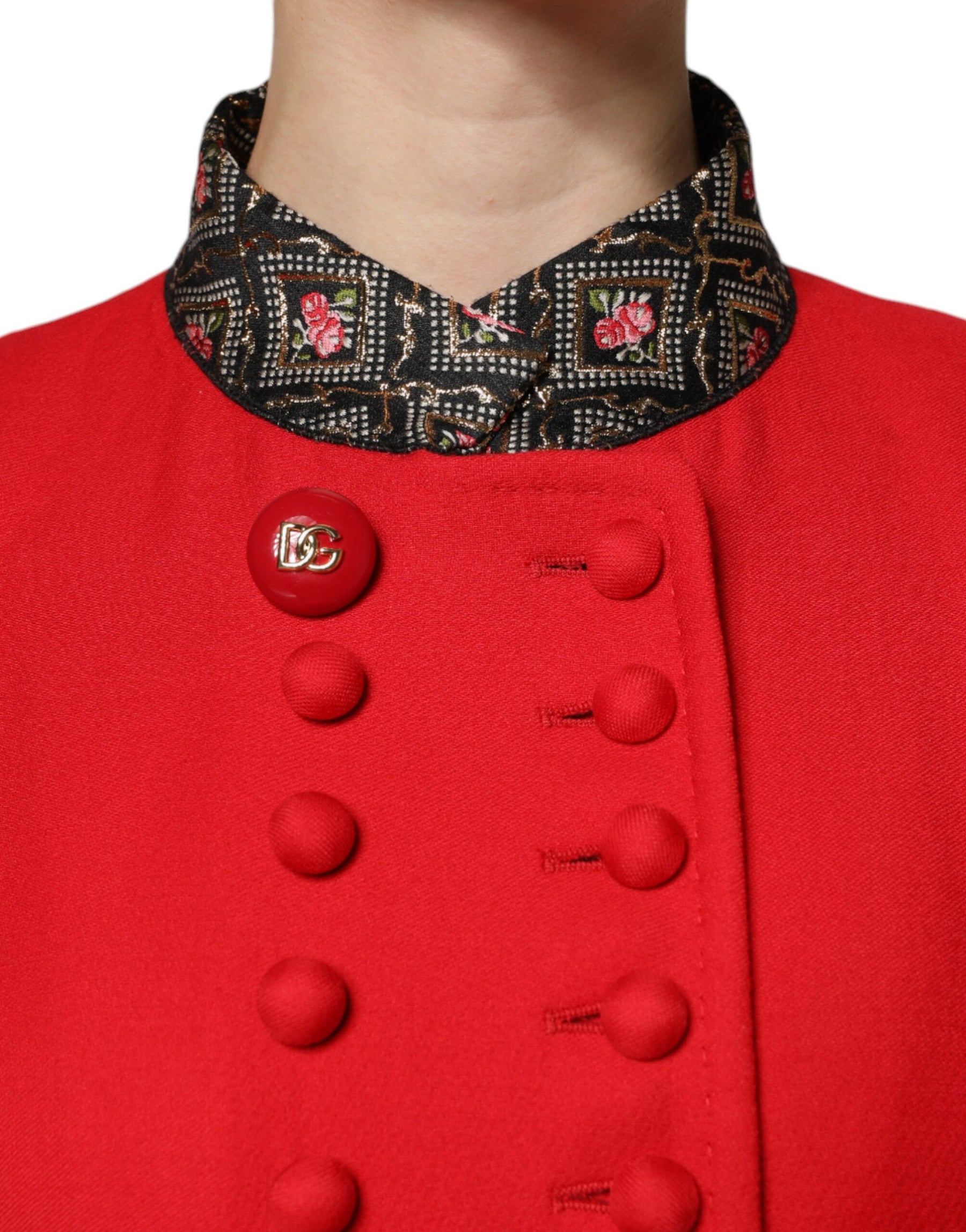 Dolce & Gabbana Red Jacquard Wool Women Trenchcoat Jacket | Regal Royce