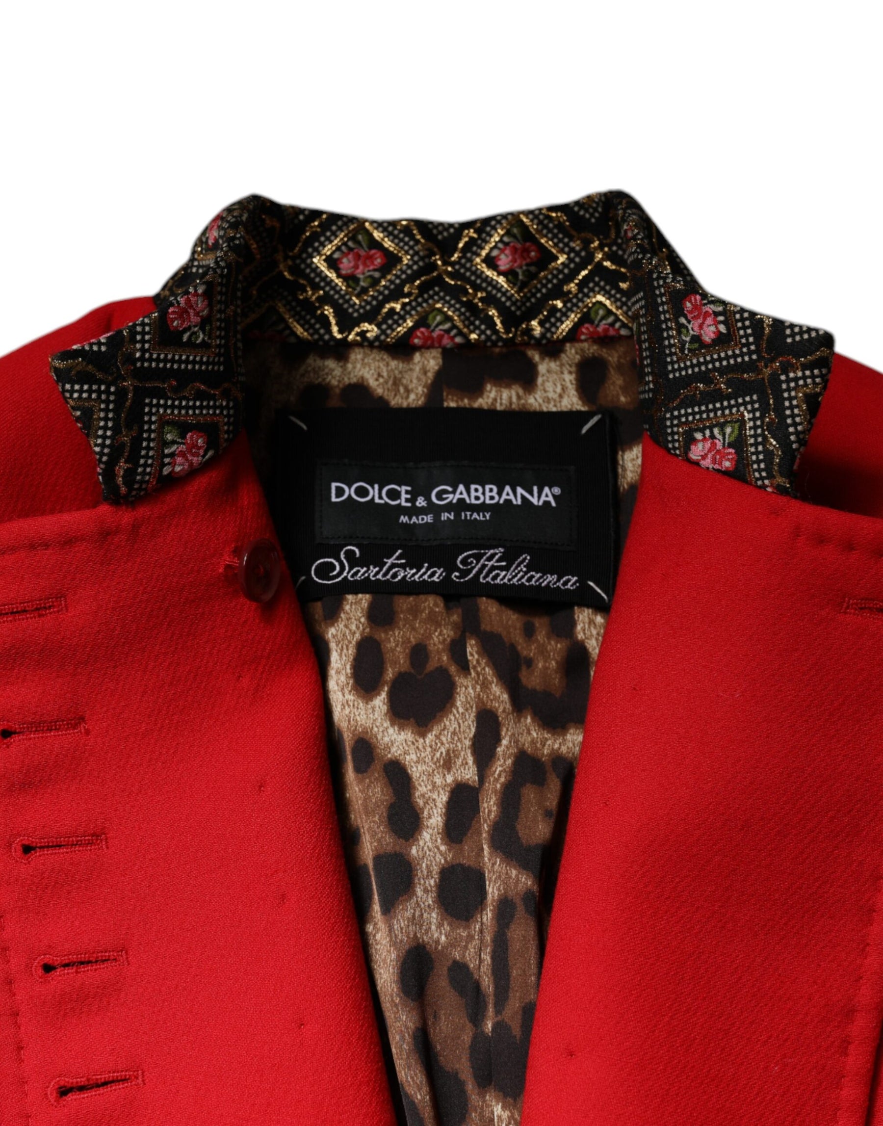 Dolce & Gabbana Red Jacquard Wool Women Trenchcoat Jacket | Regal Royce