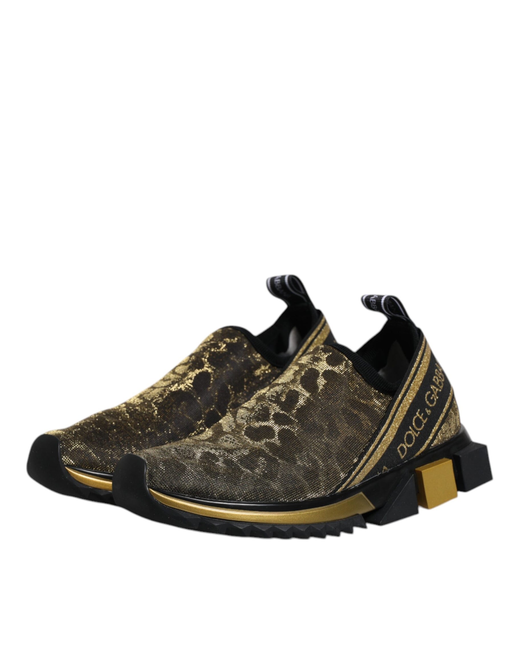 Dolce & Gabbana Gold Glitter Leopard Sorrento Sneakers Shoes | Regal Royce
